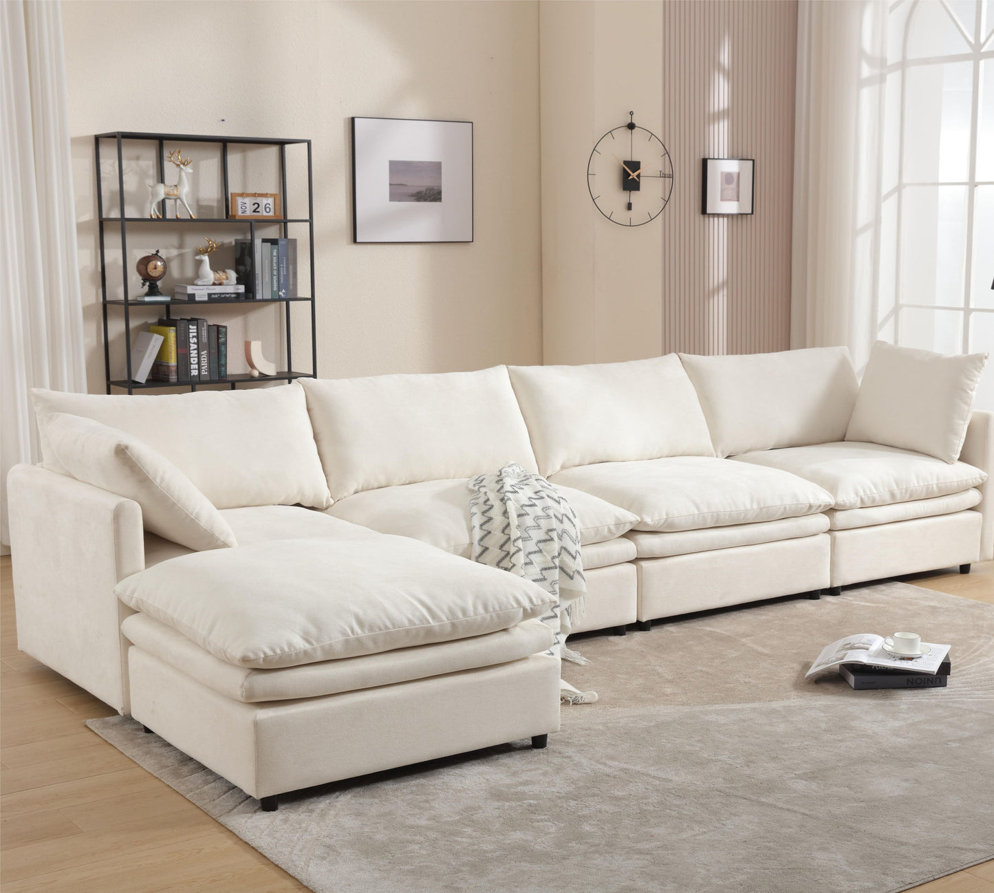 Melysen Modern U-shaped Sectional Sofa ,5-seat Upholstered  Sofa Furniture,Sleeper Sofa Couch with Chaise Lounge for Living Room,Apartment,Polyester