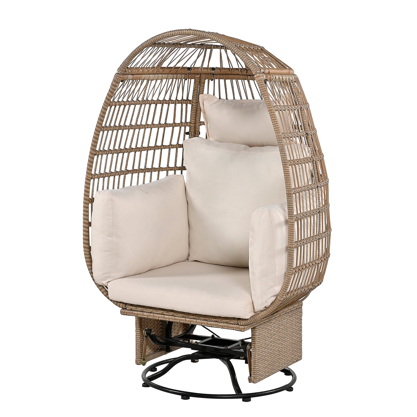 Melysen Outdoor Swivel Chair with Cushions, Rattan Egg Patio Chair with Rocking Function for Balcony, Poolside and Garden (Natural Wicker + Beige Cushion)