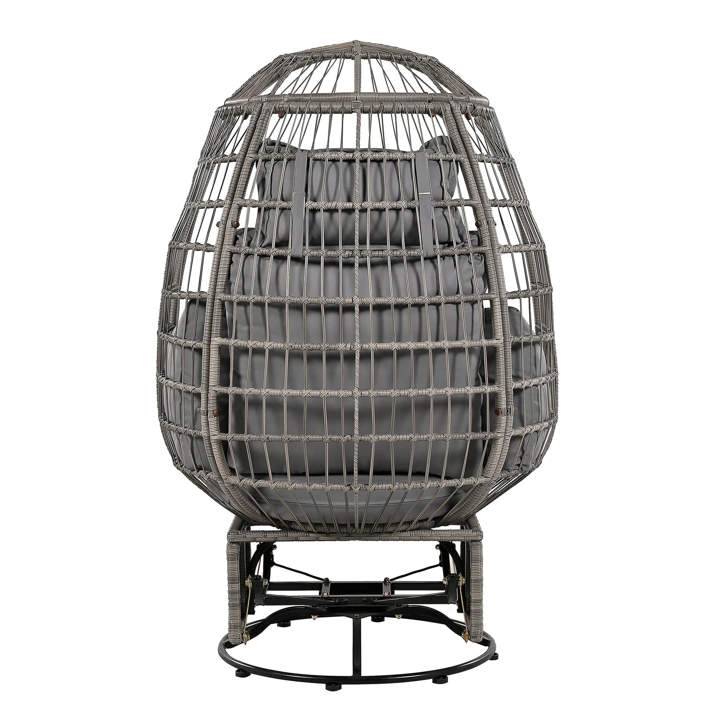 Melysen Outdoor Swivel Chair with Cushions, Rattan Egg Patio Chair with Rocking Function for Balcony, Poolside and Garden (Grey Wicker + Grey Cushion)