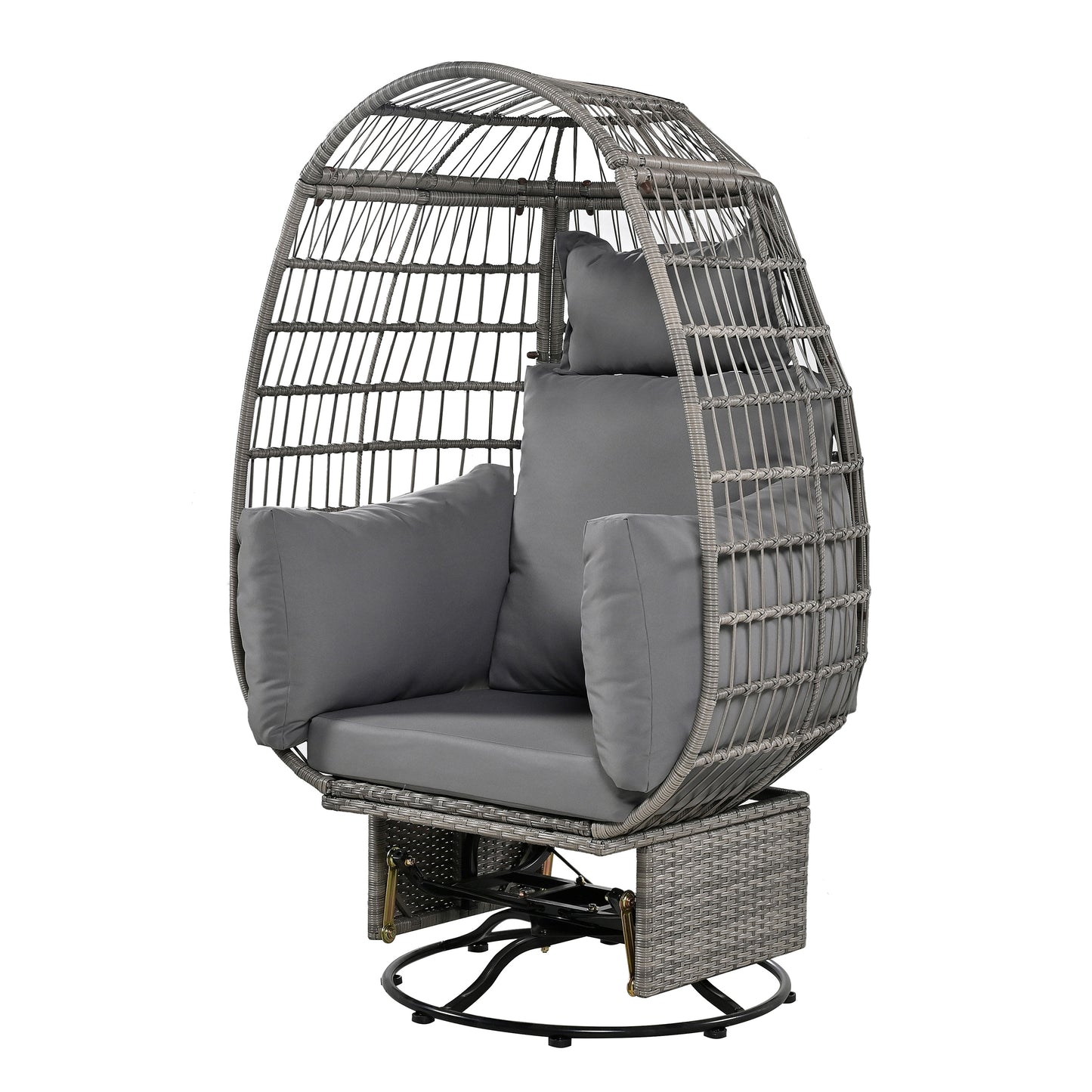 Melysen Outdoor Swivel Chair with Cushions, Rattan Egg Patio Chair with Rocking Function for Balcony, Poolside and Garden (Grey Wicker + Grey Cushion)