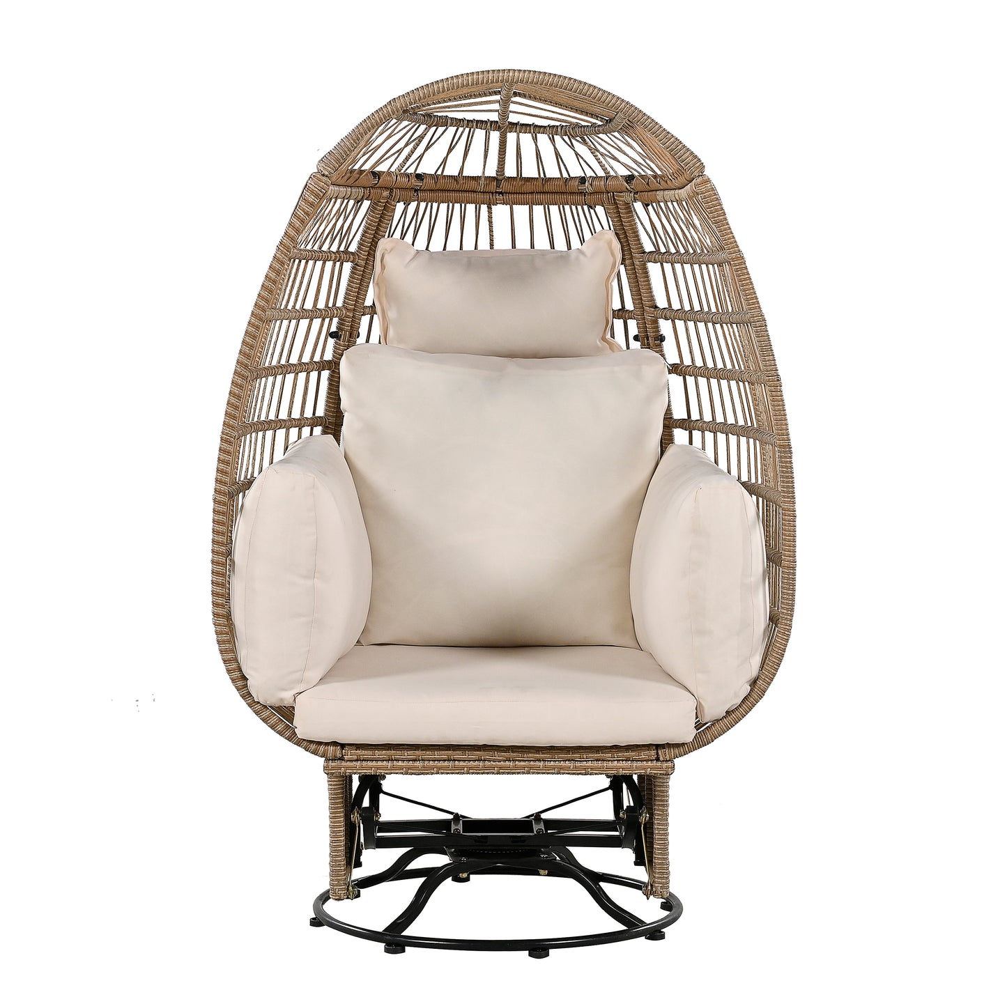 Melysen Outdoor Swivel Chair with Cushions, Rattan Egg Patio Chair with Rocking Function for Balcony, Poolside and Garden (Natural Wicker + Beige Cushion)