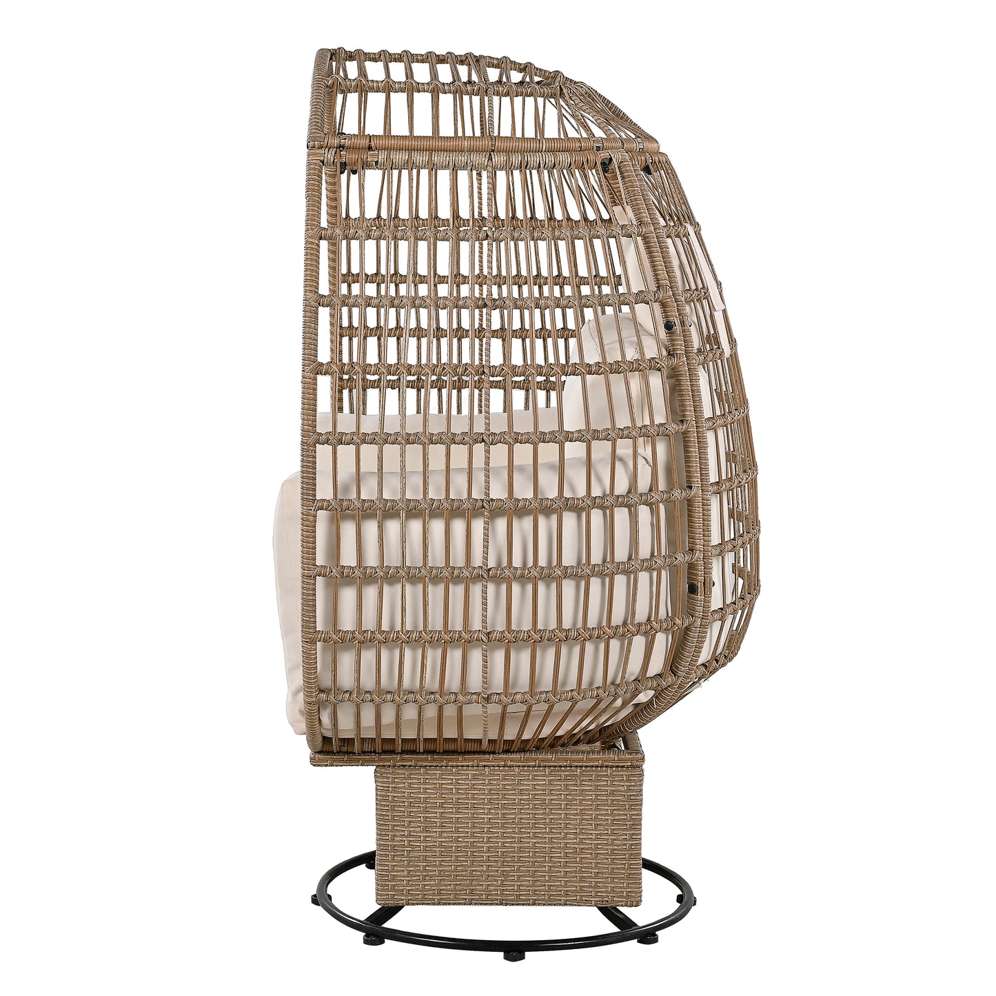 Melysen Outdoor Swivel Chair with Cushions, Rattan Egg Patio Chair with Rocking Function for Balcony, Poolside and Garden (Natural Wicker + Beige Cushion)