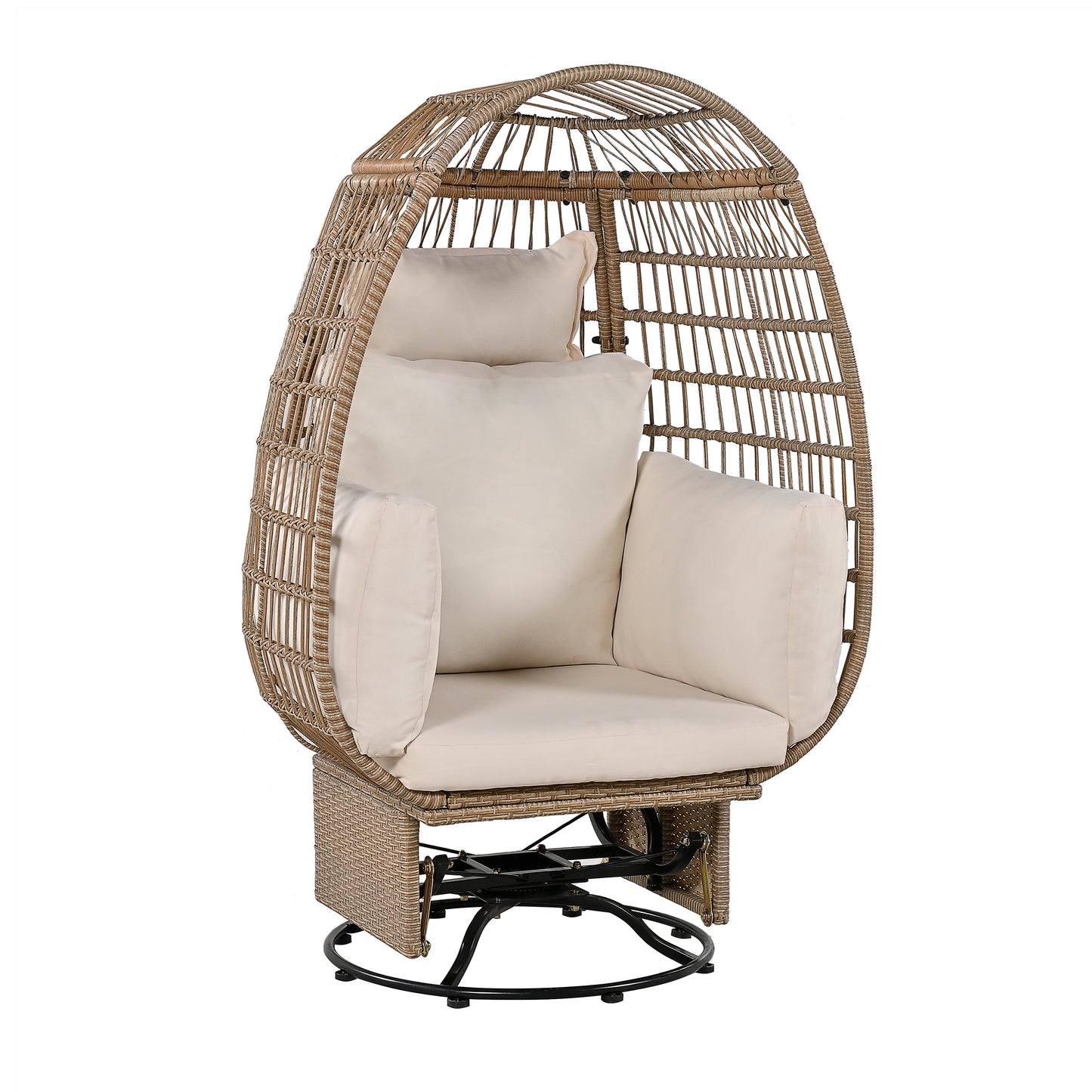 Melysen Outdoor Swivel Chair with Cushions, Rattan Egg Patio Chair with Rocking Function for Balcony, Poolside and Garden (Natural Wicker + Beige Cushion)