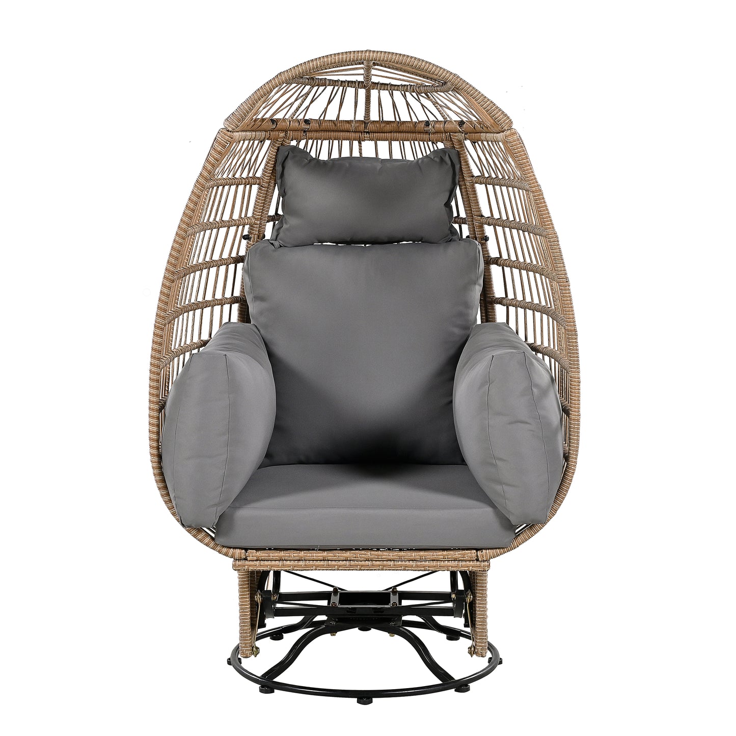 Melysen Outdoor Swivel Chair with Cushions, Rattan Egg Patio Chair with Rocking Function for Balcony, Poolside and Garden (Natural Wicker + Grey Cushion)