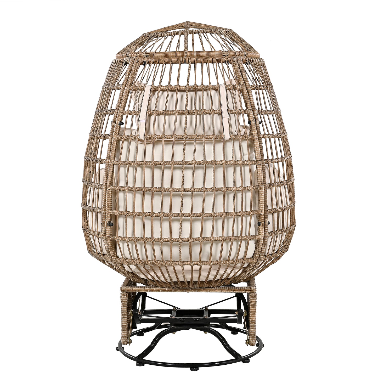 Melysen Outdoor Swivel Chair with Cushions, Rattan Egg Patio Chair with Rocking Function for Balcony, Poolside and Garden (Natural Wicker + Beige Cushion)