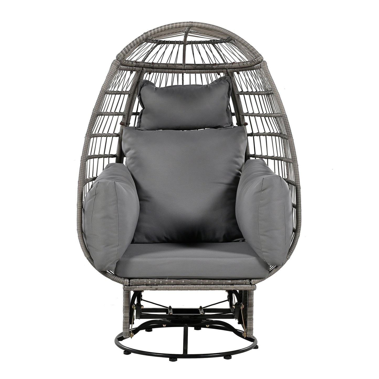 Melysen Outdoor Swivel Chair with Cushions, Rattan Egg Patio Chair with Rocking Function for Balcony, Poolside and Garden (Grey Wicker + Grey Cushion)