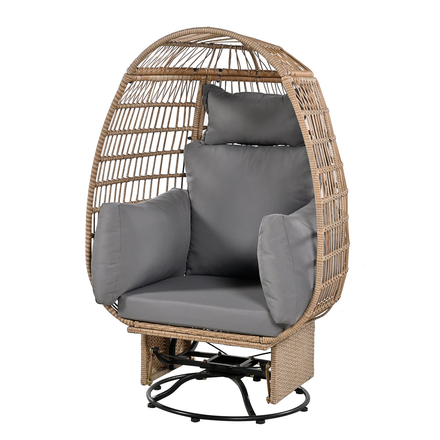 Melysen Outdoor Swivel Chair with Cushions, Rattan Egg Patio Chair with Rocking Function for Balcony, Poolside and Garden (Natural Wicker + Grey Cushion)