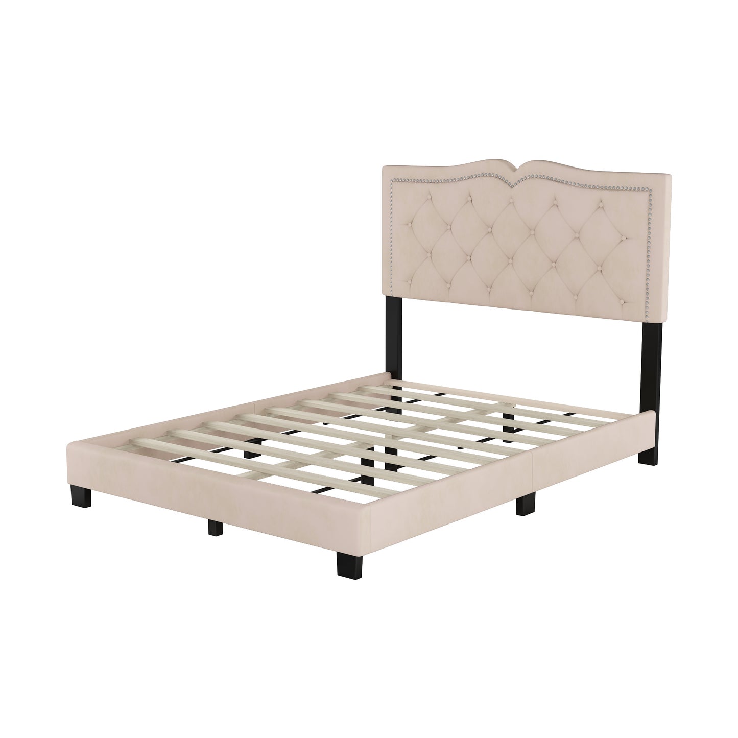 Melysen Full Size Upholstered Bed Frame with Rivet Design, Modern Velvet Platform Bed with Tufted Headboard