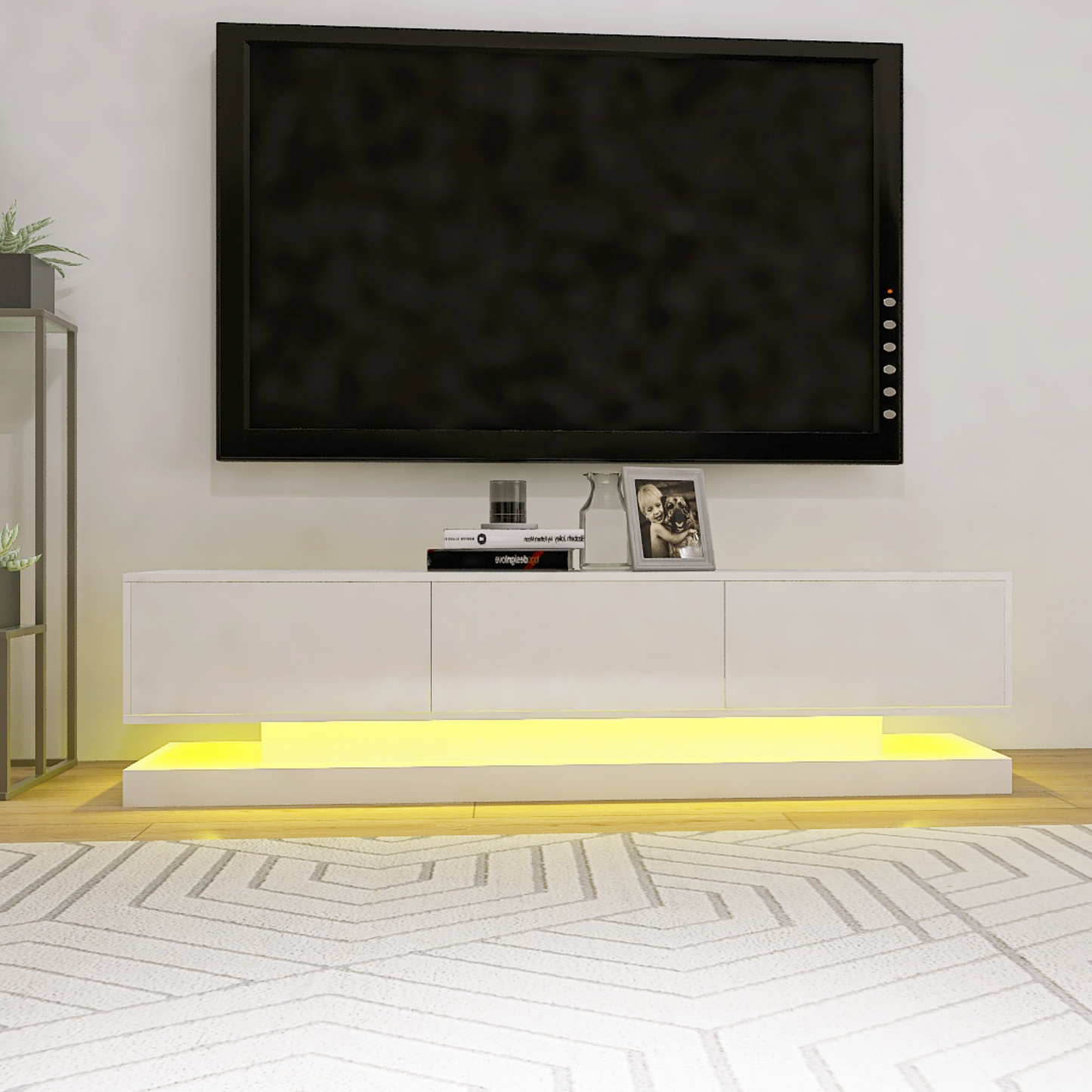 Melysen High Gloss TV Cabinet With 4 Drawers with 16 colors RGB Led Light Buletooth Control