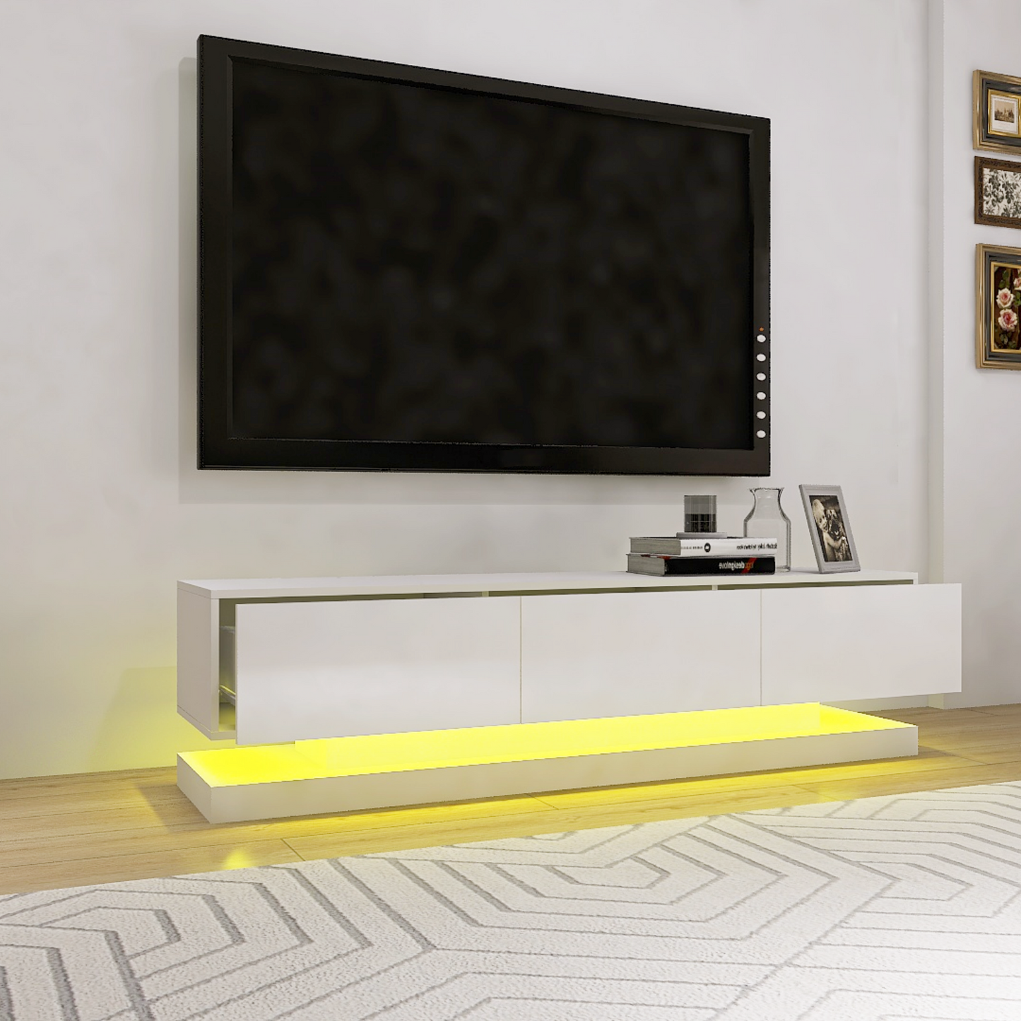 Melysen High Gloss TV Cabinet With 4 Drawers with 16 colors RGB Led Light Buletooth Control