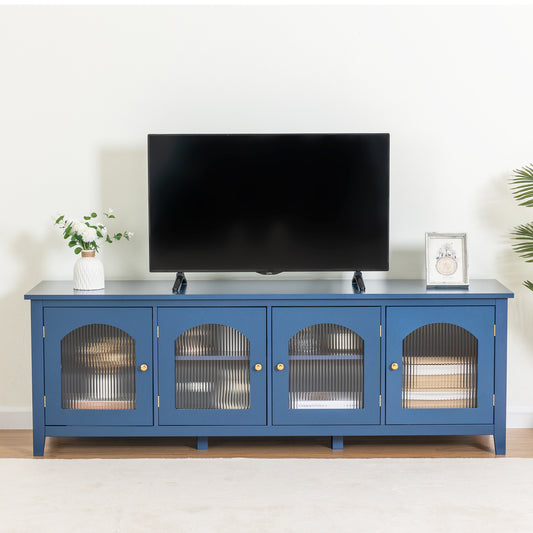 Melysen 71 " stylish TV cabinet Entertainment CenterTV stand,TVConsoleTable, Media Console,solidwood frame,Changhong glass door,Metal handle,,Antique Blue