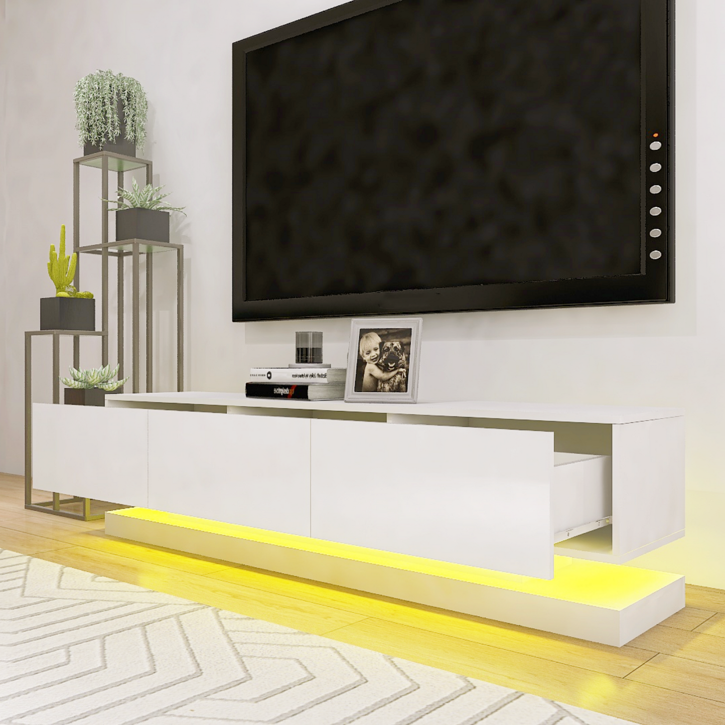 Melysen High Gloss TV Cabinet With 4 Drawers with 16 colors RGB Led Light Buletooth Control