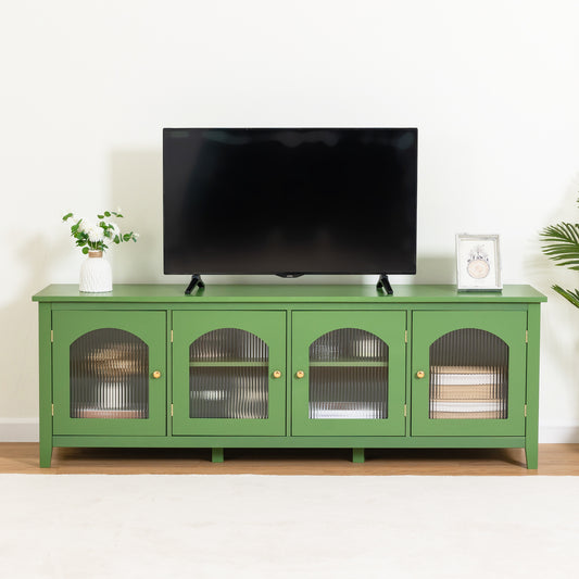 Melysen 71 " stylishTVcabinet Entertainment CenterTV stand,TVConsoleTable, Media Console,solidwood frame,Changhong glass door,Metal handle,Antique Green