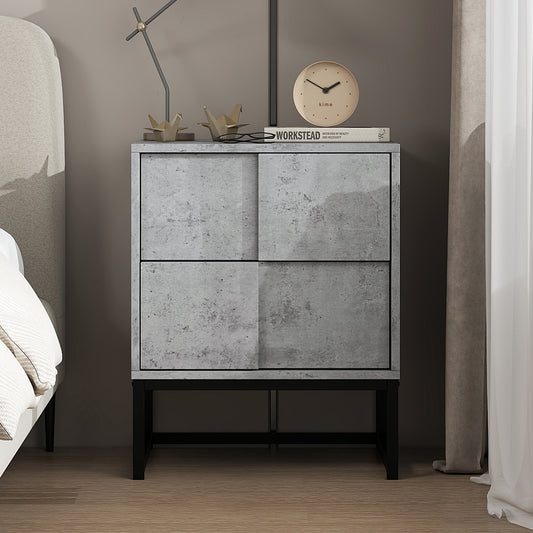 Melysen 2 Drawer Nightstand,geometric elements,cement grey,for bedroom, living room and study,Cement Grey