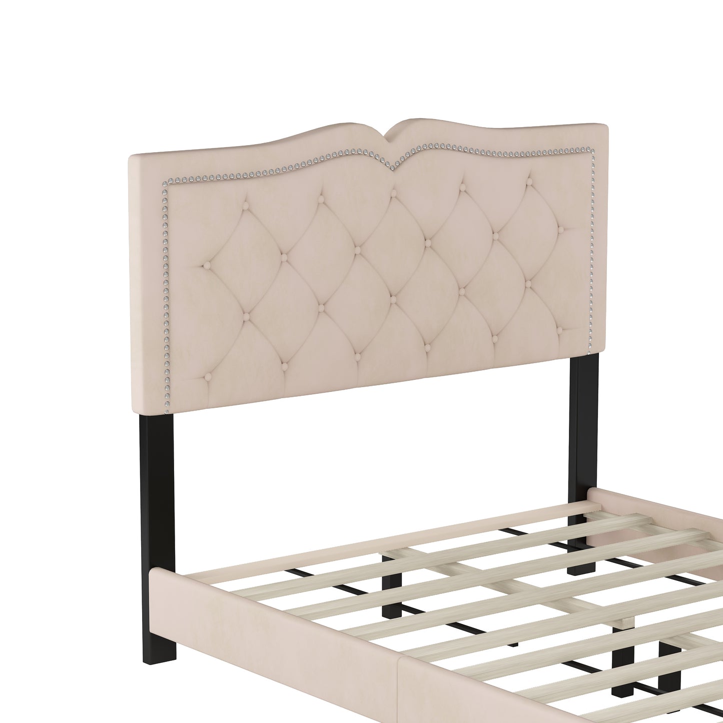 Melysen Full Size Upholstered Bed Frame with Rivet Design, Modern Velvet Platform Bed with Tufted Headboard