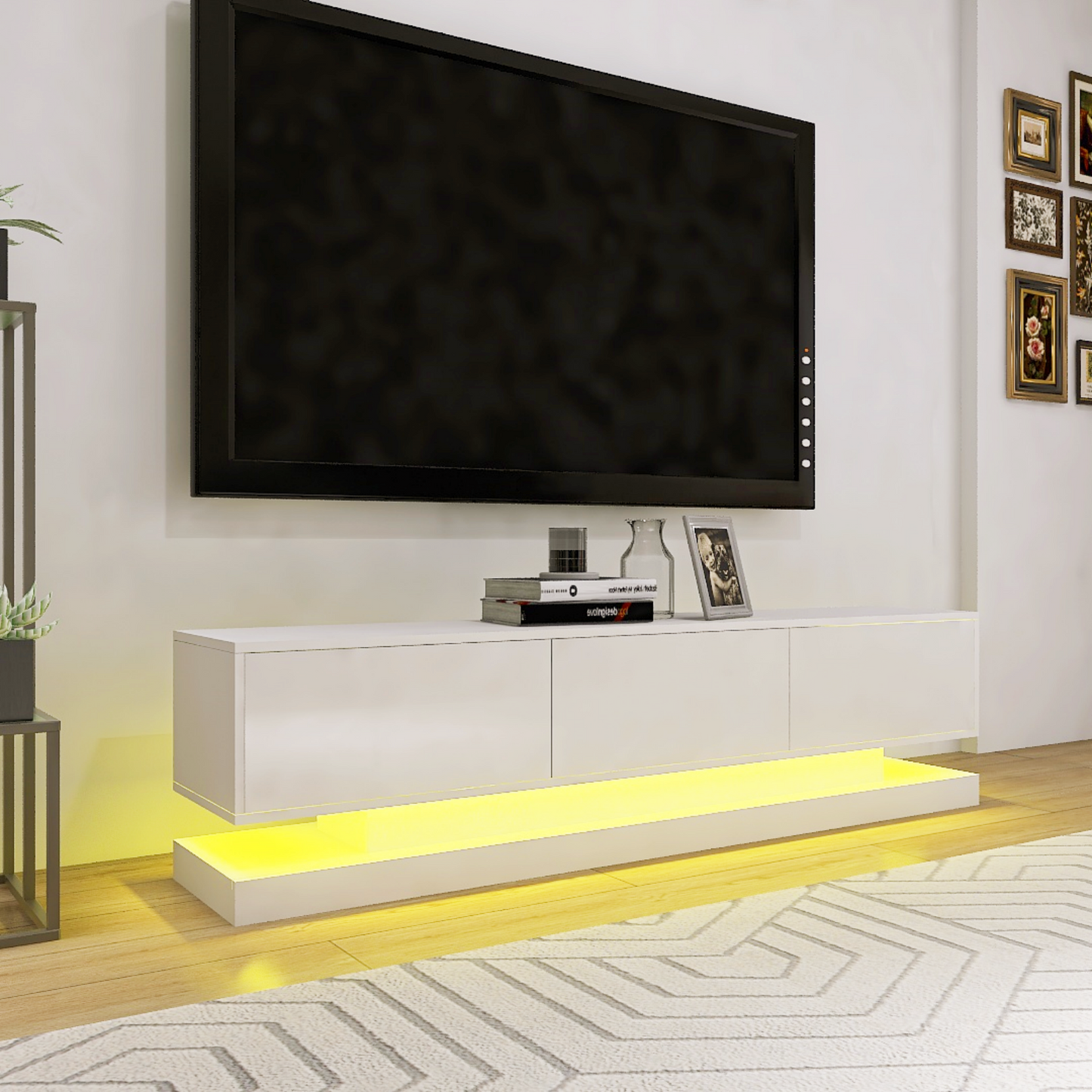 Melysen High Gloss TV Cabinet With 4 Drawers with 16 colors RGB Led Light Buletooth Control