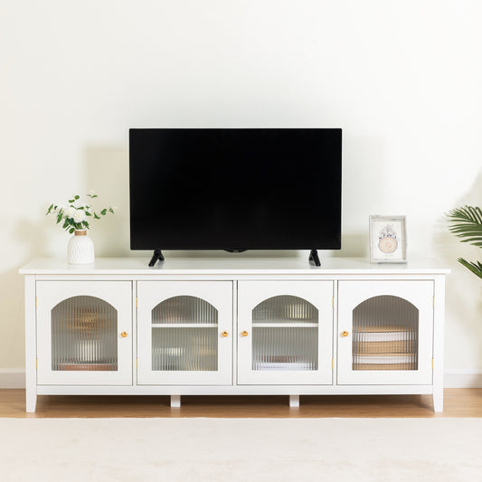 Melysen 71 " stylish TV cabinet Entertainment CenterTV stand,TVConsoleTable, Media Console,solidwood frame,Changhong glass door,Metal handle,antique white,Antique White