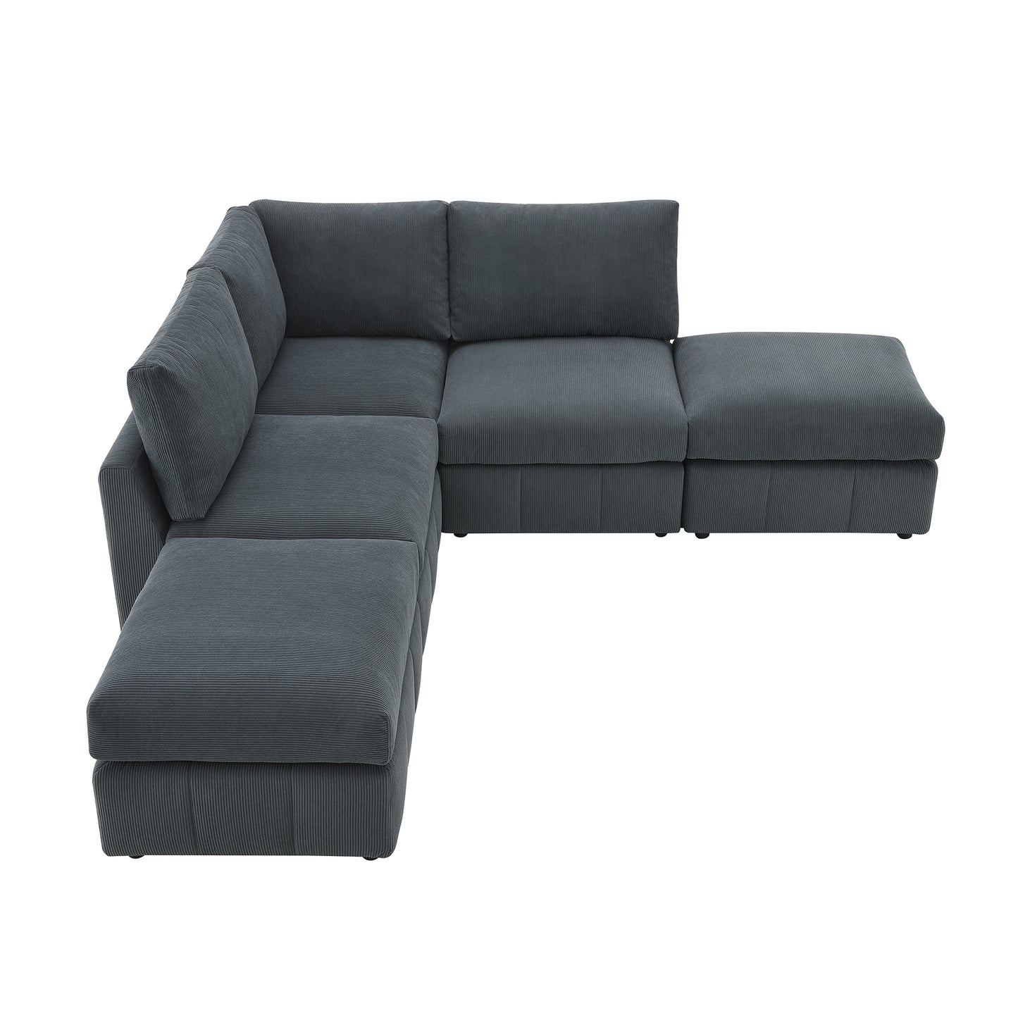 Melysen 93"Modern Sectional Sofa with Vertical Stripes ,5-Seat Armless Couch Set with Convertible Ottomans ,DARK GREY