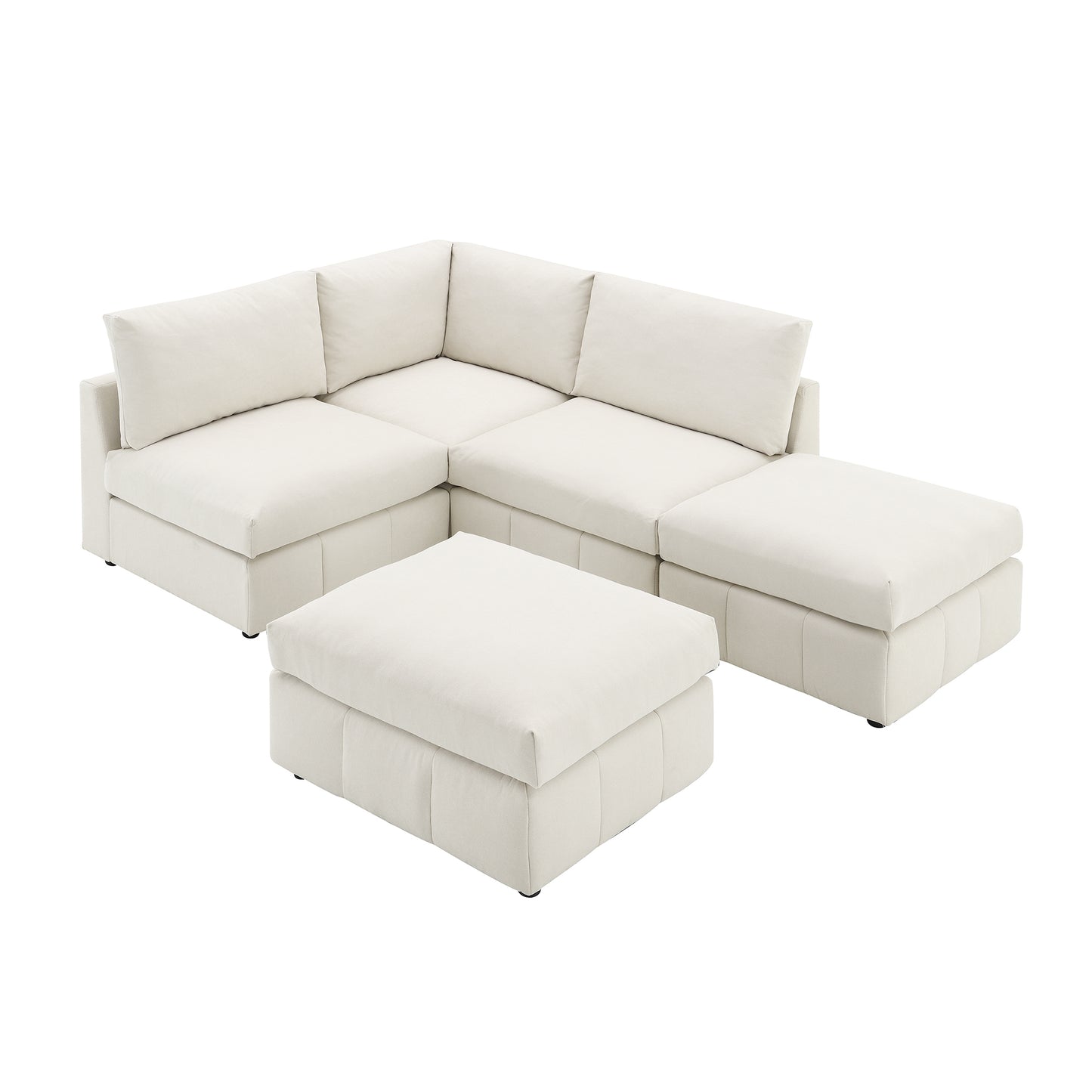 Melysen 93"Modern Sectional Sofa with Vertical Stripes ,5-Seat Armless Couch Set with Convertible Ottomans ,Beige