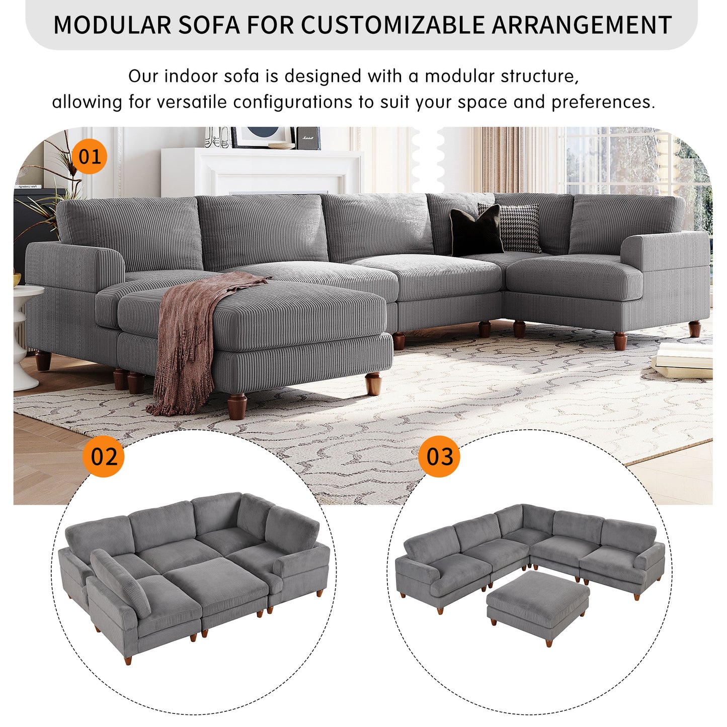 Melysen Modular Sectional Sofa with Ottoman L Shaped Corner Sectional for Living Room£¬Office£¬Spacious Space