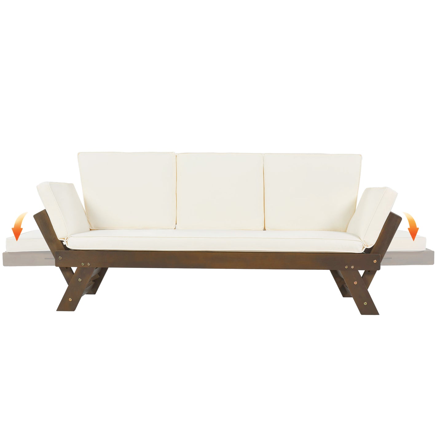 Melysen Outdoor Adjustable Patio Wooden Daybed Sofa Chaise Lounge with Cushions for Small Places