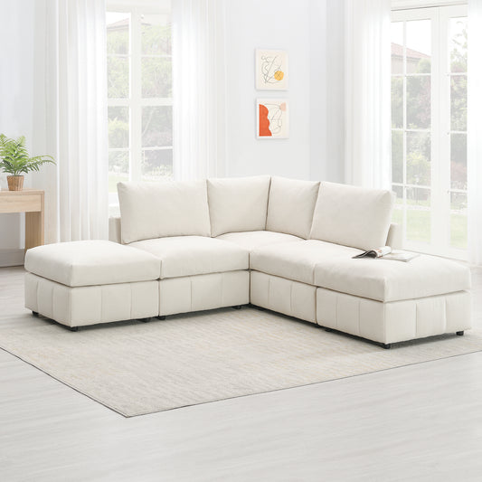 Melysen 93"Modern Sectional Sofa with Vertical Stripes ,5-Seat Armless Couch Set with Convertible Ottomans ,Beige