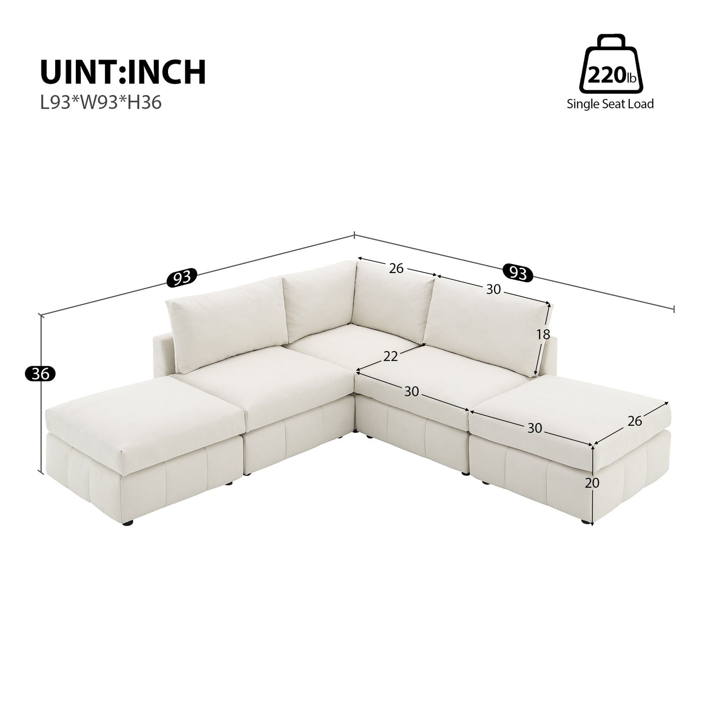 Melysen 93"Modern Sectional Sofa with Vertical Stripes ,5-Seat Armless Couch Set with Convertible Ottomans ,Beige