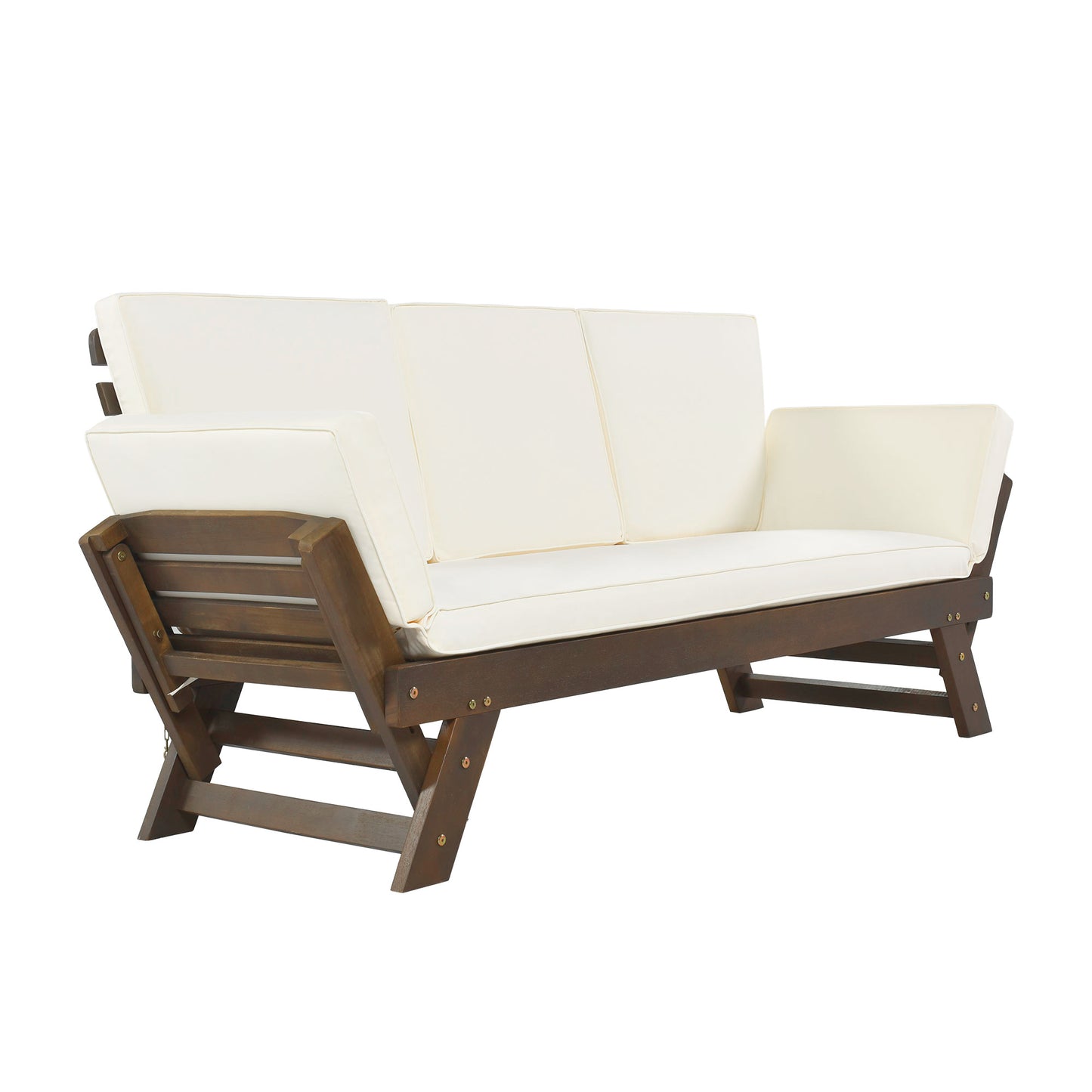 Melysen Outdoor Adjustable Patio Wooden Daybed Sofa Chaise Lounge with Cushions for Small Places