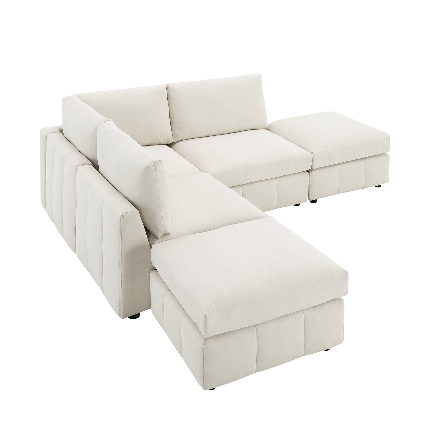 Melysen 93"Modern Sectional Sofa with Vertical Stripes ,5-Seat Armless Couch Set with Convertible Ottomans ,Beige