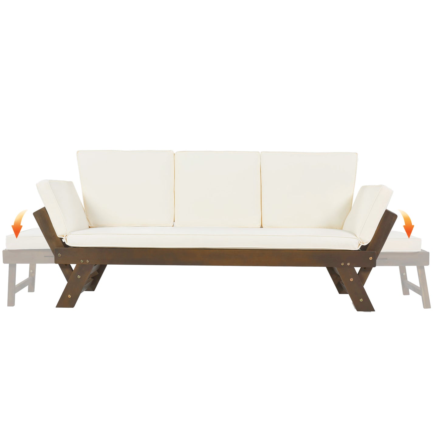 Melysen Outdoor Adjustable Patio Wooden Daybed Sofa Chaise Lounge with Cushions for Small Places