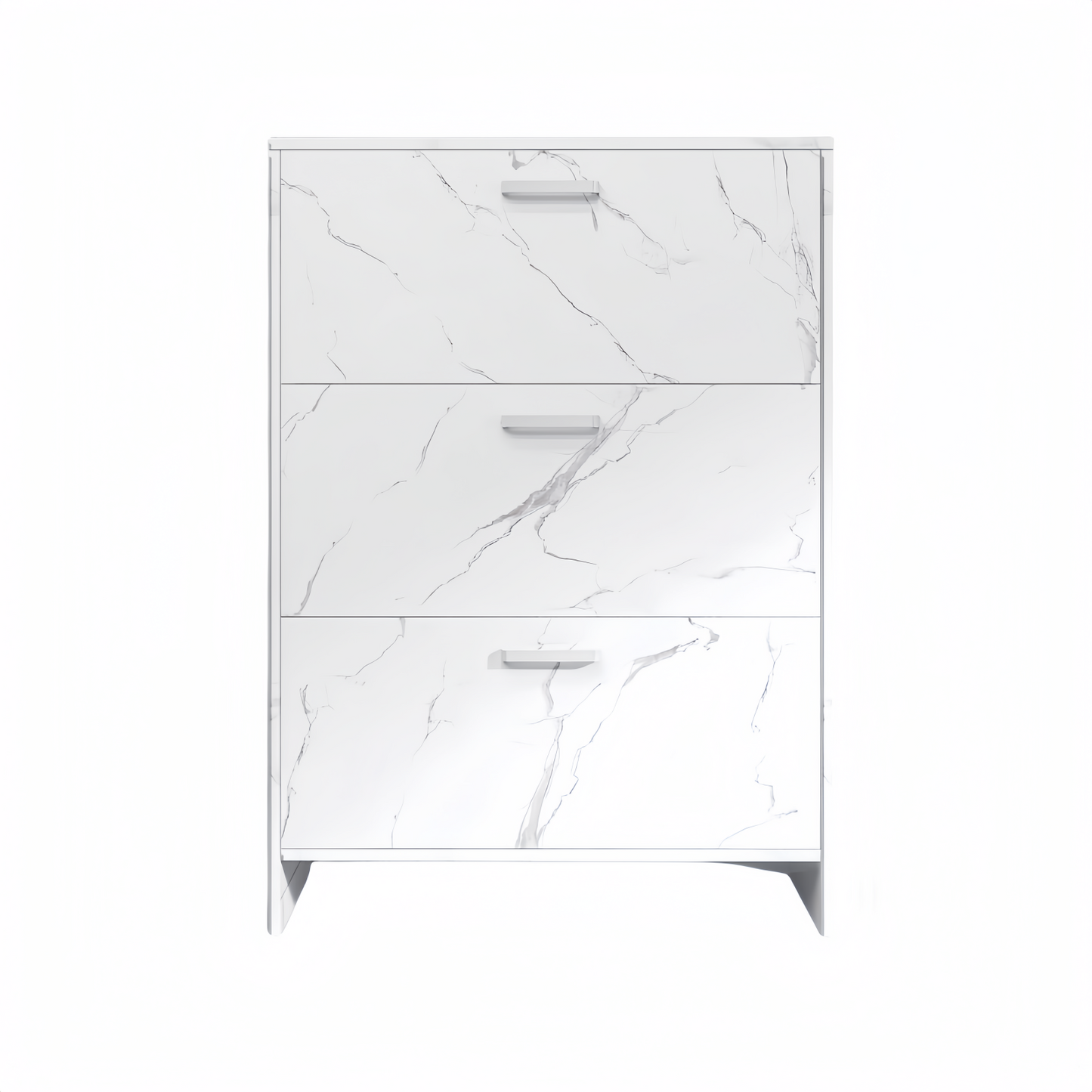 Melysen White Marble Color High Glossy 3 Doors Shoe Cabinet with Retro Handles