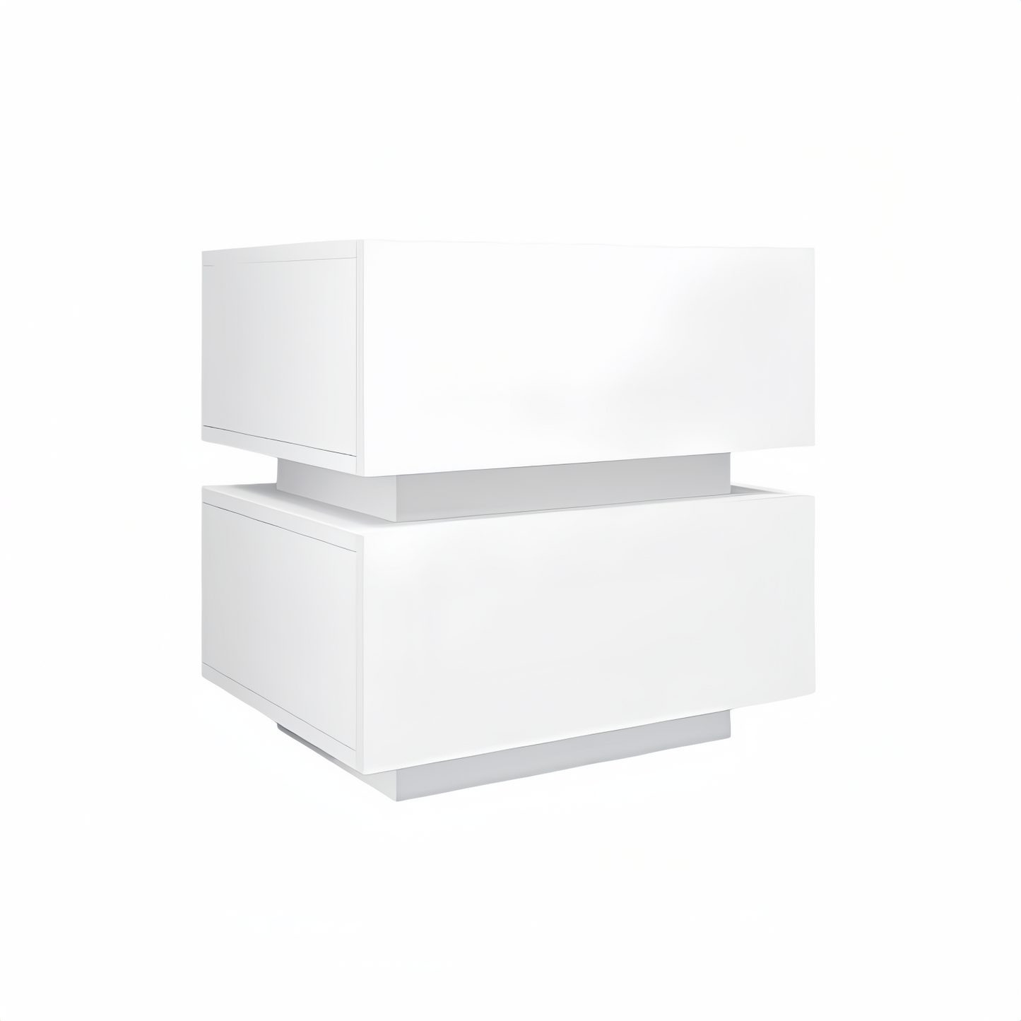 Melysen White Color High Glossy 2 Drawers Bedside Table with RGB Led Light Nightstand with Bluetooth Control