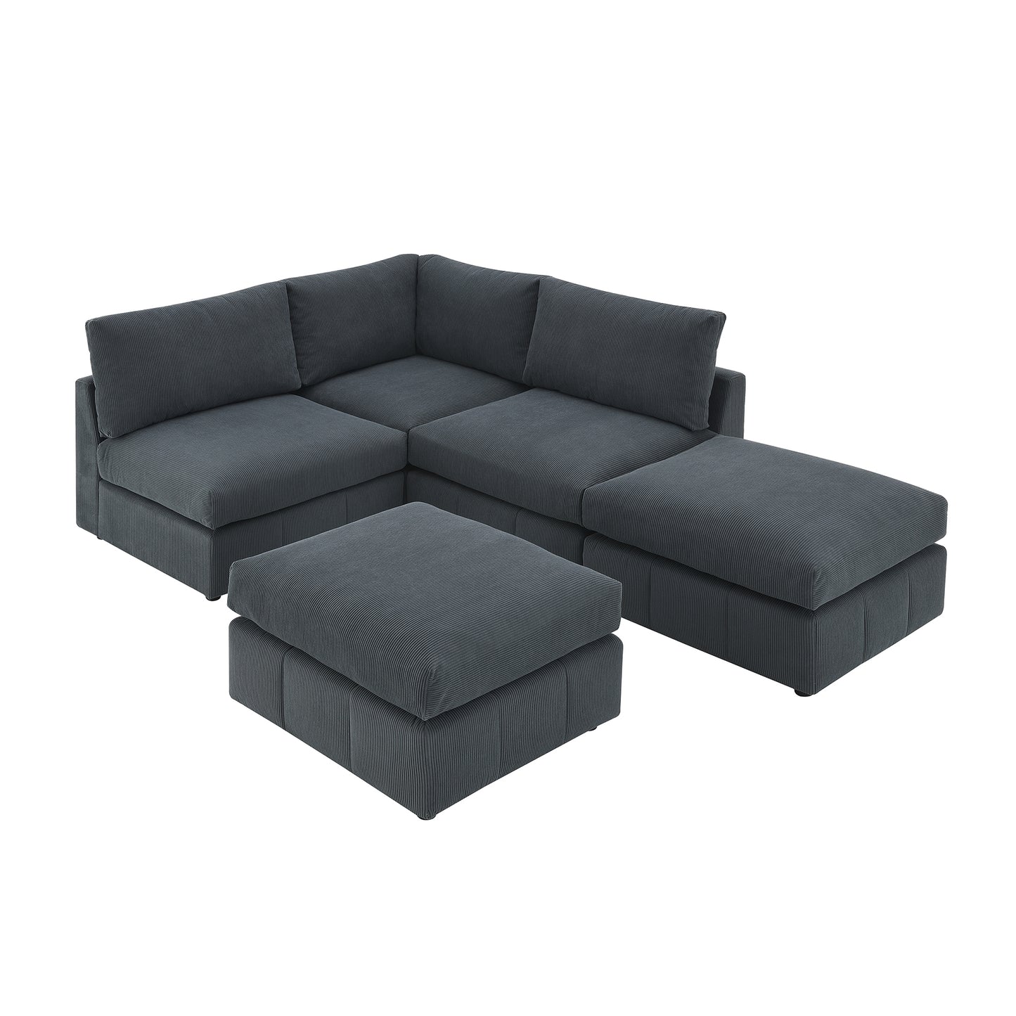 Melysen 93"Modern Sectional Sofa with Vertical Stripes ,5-Seat Armless Couch Set with Convertible Ottomans ,DARK GREY