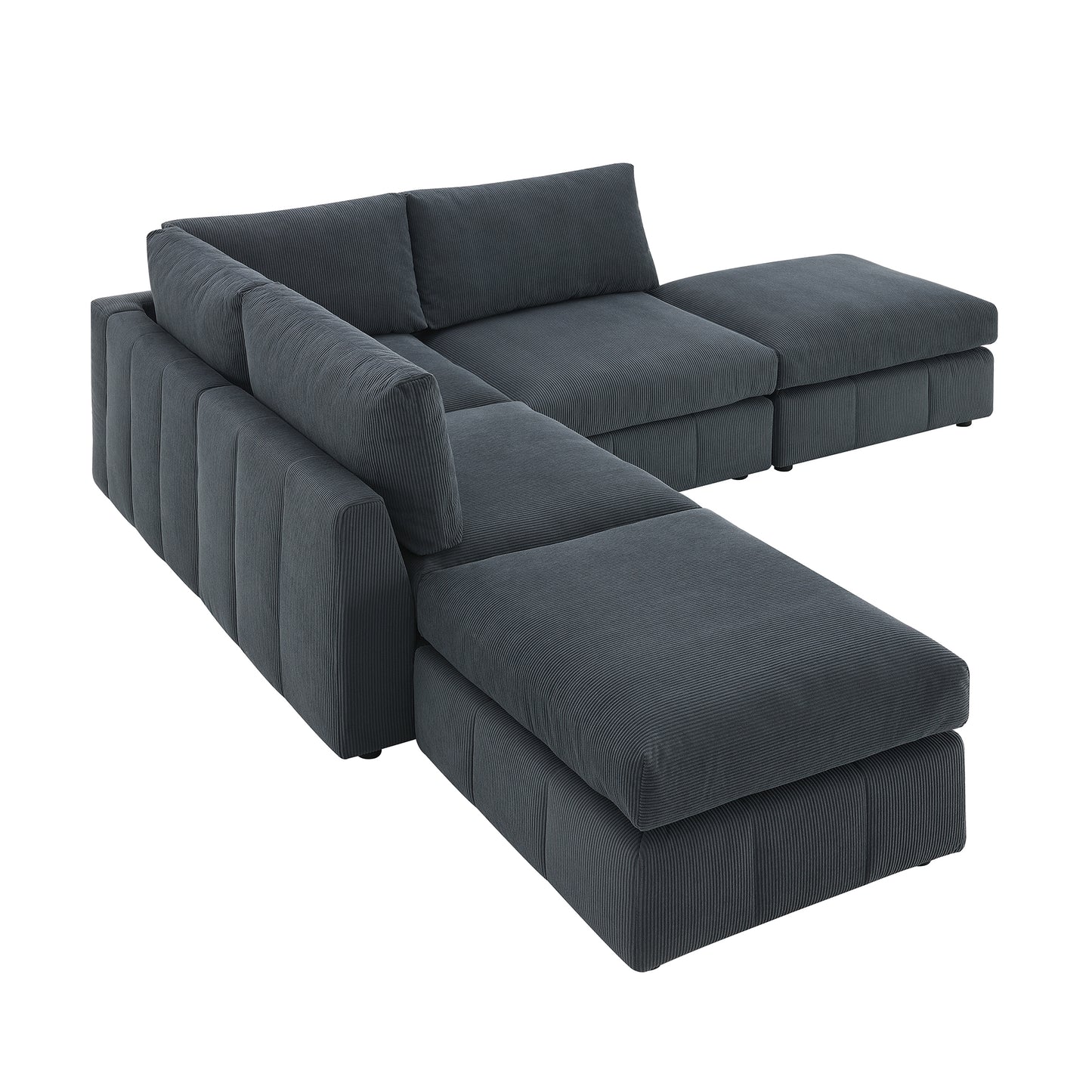 Melysen 93"Modern Sectional Sofa with Vertical Stripes ,5-Seat Armless Couch Set with Convertible Ottomans ,DARK GREY