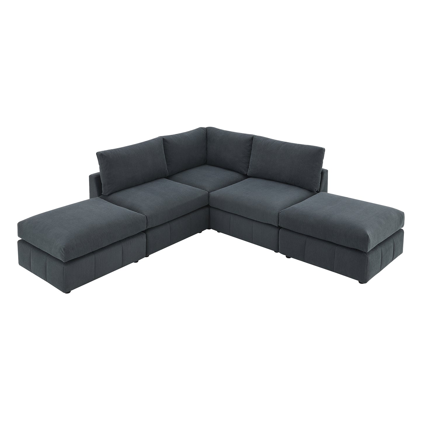 Melysen 93"Modern Sectional Sofa with Vertical Stripes ,5-Seat Armless Couch Set with Convertible Ottomans ,DARK GREY