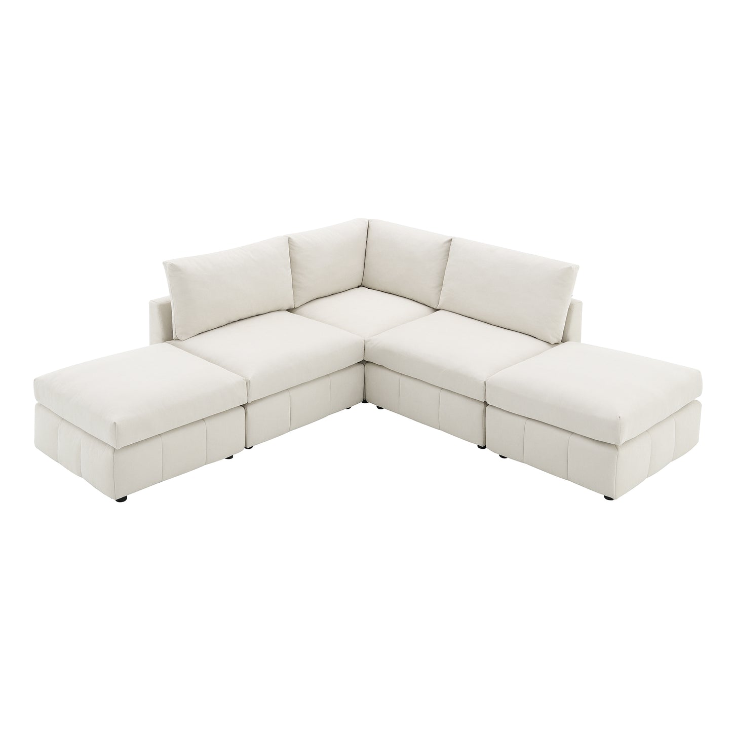 Melysen 93"Modern Sectional Sofa with Vertical Stripes ,5-Seat Armless Couch Set with Convertible Ottomans ,Beige