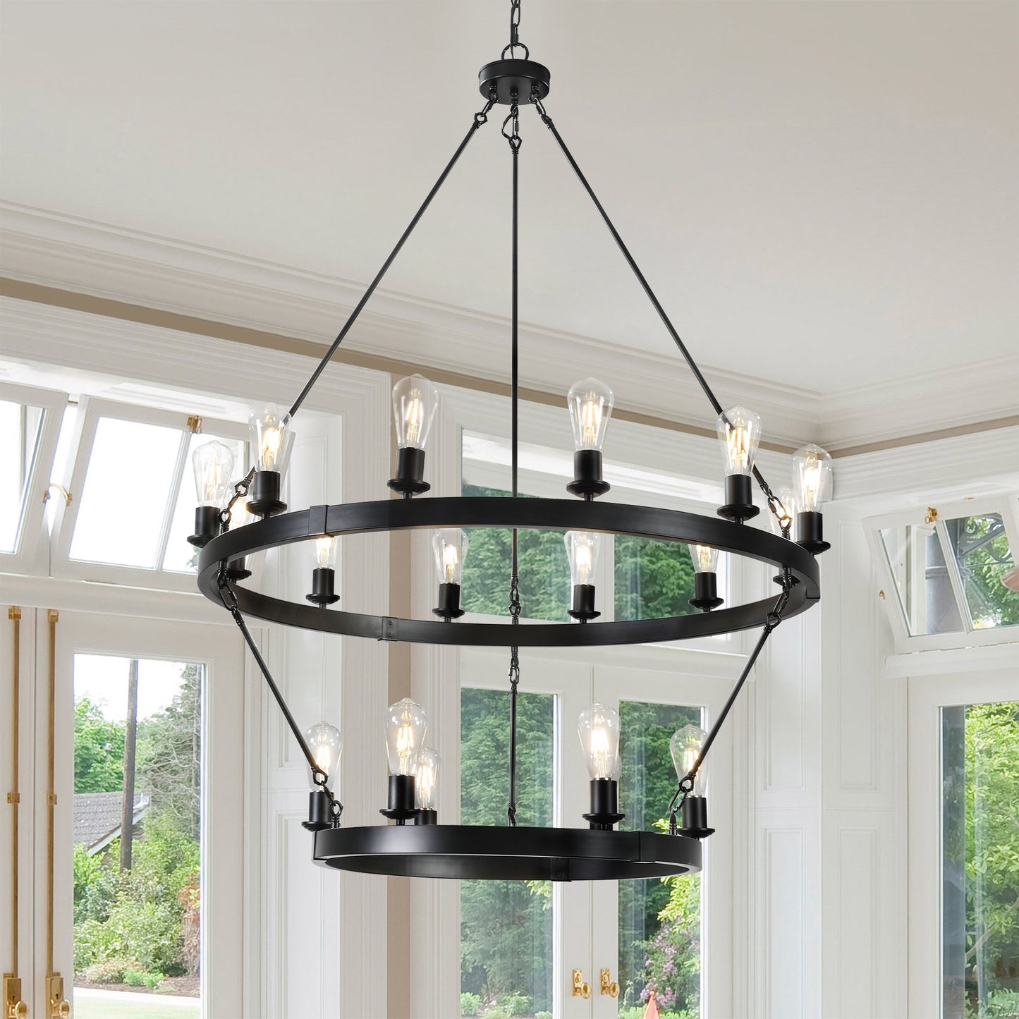 Retro style Large 2-Tier circular ceiling Ironwork chandelier(No Bulbs)