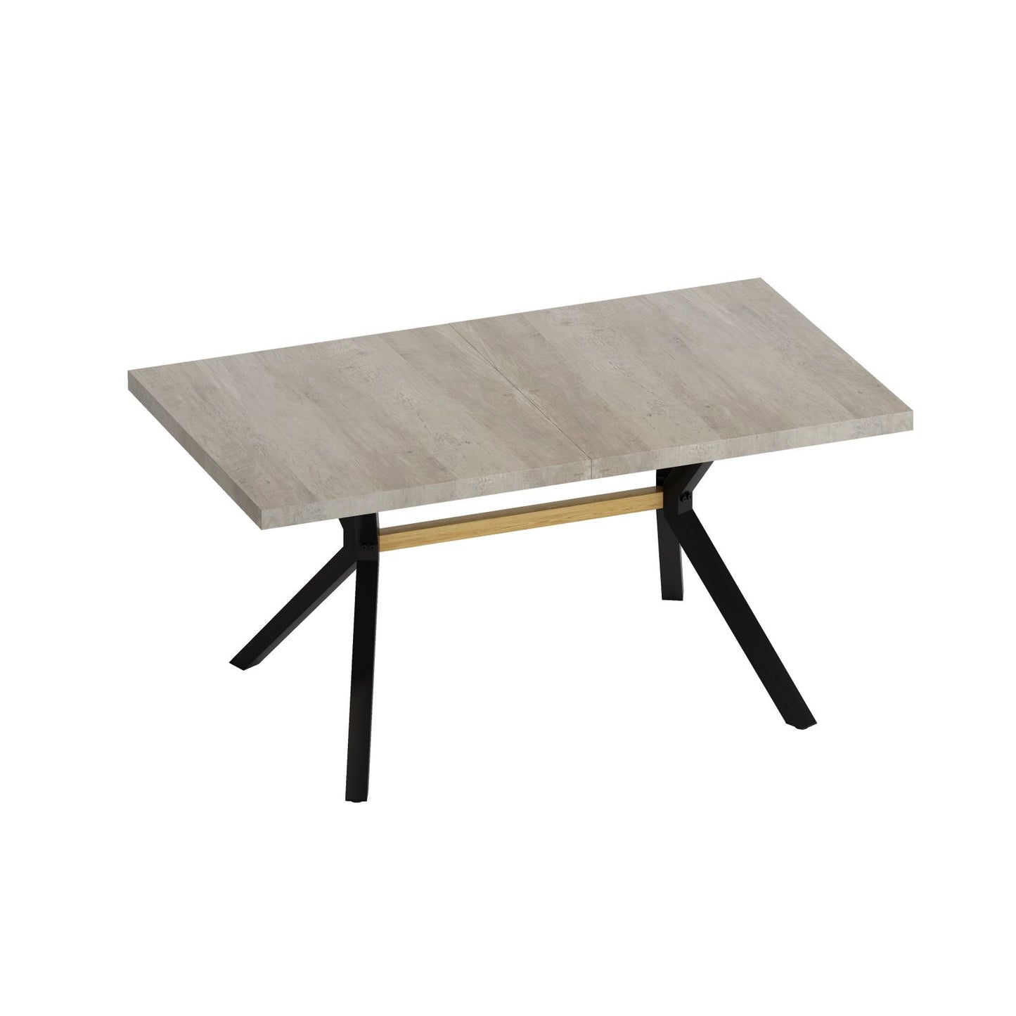 Melysen 62.99"- 78.74"Retro Rectangular Stretch Table, GrEy Carole Top, Black Embossed Center Plate, Walnut Color Beam, Black Fine Sand iron Foot Base Dining Table