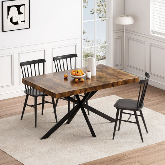 Melysen 55.11" -70.86"Retro Rectangular Stretch Dining Table, Antique Wood Top And Black Relief Plate, Black Fine Sand Cross Iron Foot Base Dining Table, With Storage Box.