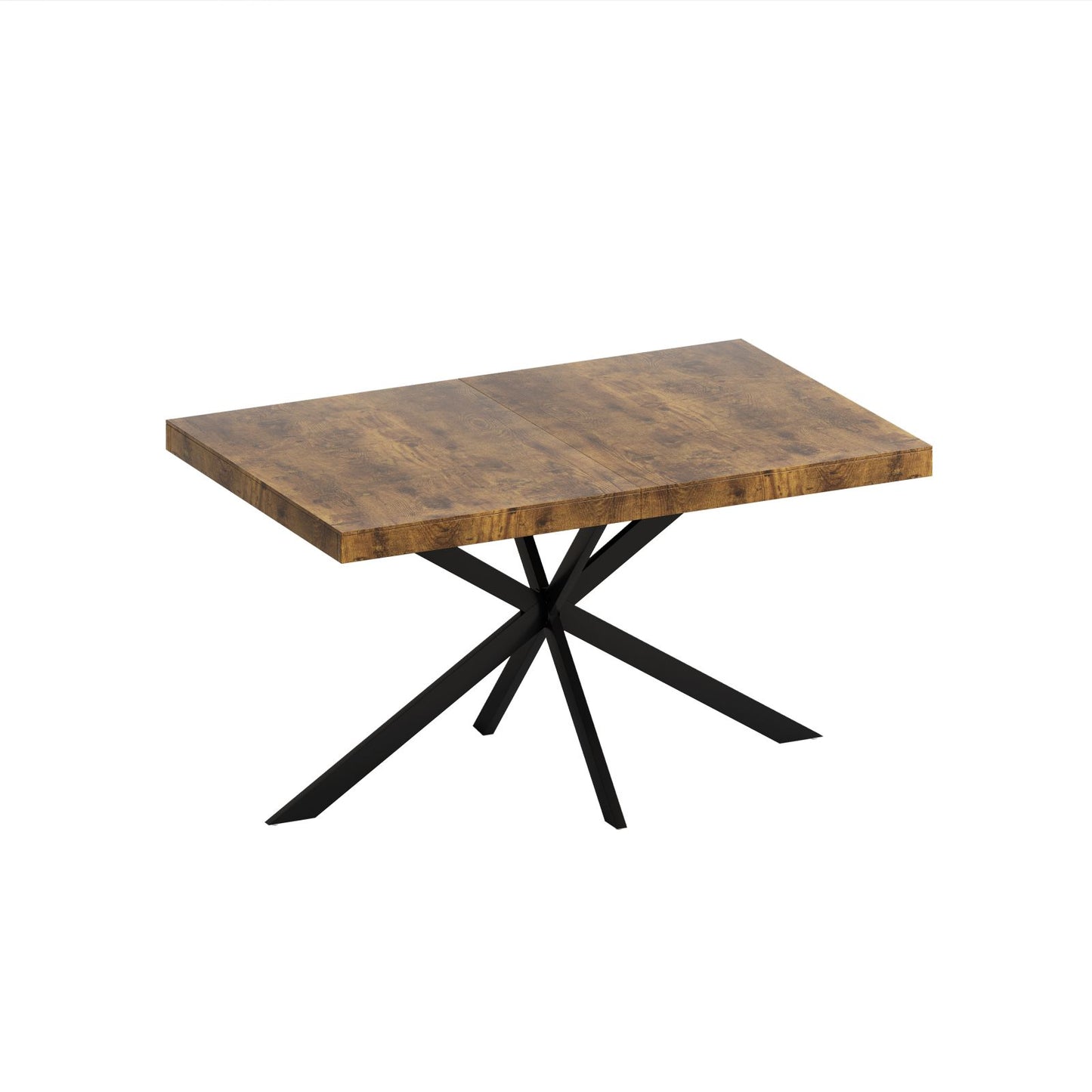 Melysen 55.11" -70.86"Retro Rectangular Stretch Dining Table, Antique Wood Top And Black Relief Plate, Black Fine Sand Cross Iron Foot Base Dining Table, With Storage Box.