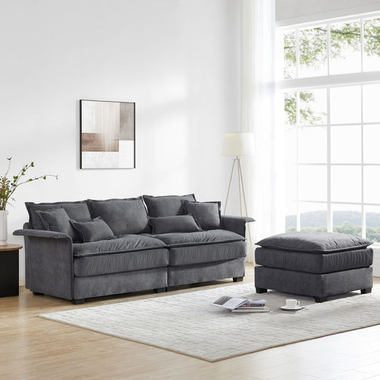 Melysen 95*66"Oversized Luxury Sectional Sofa with Bentwood Armrests,3 seat Upholstered Indoor Furniture with Double Cushions,L Shape Couch with Ottoman for Living Room,Apartment,Dawn GreyDawn Grey