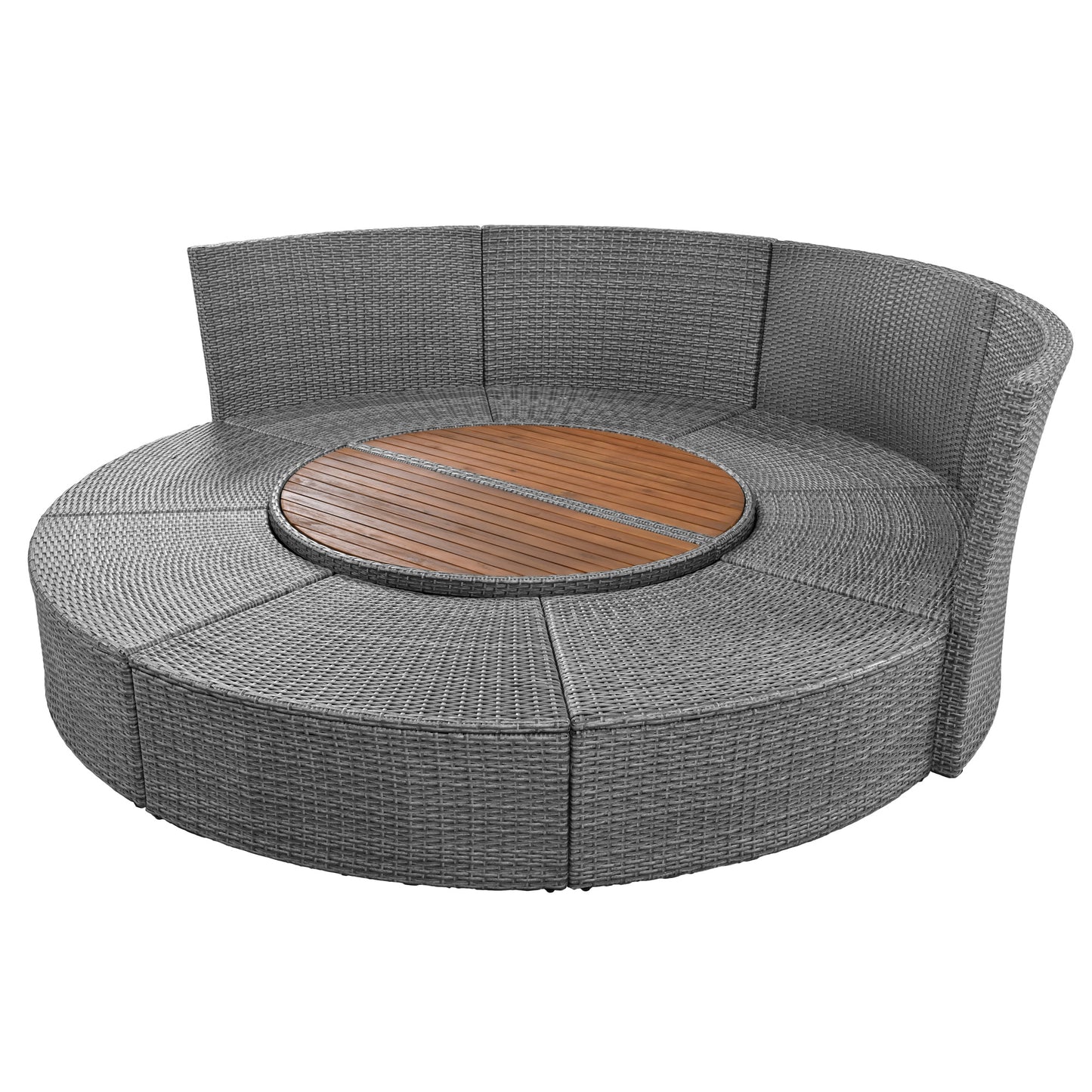 Melysen Patio 5-Piece Round Rattan Sectional Sofa Set All-Weather PE Wicker Sunbed Daybed with Round Liftable Table and Washable Cushions for Outdoor Backyard Poolside, Beige