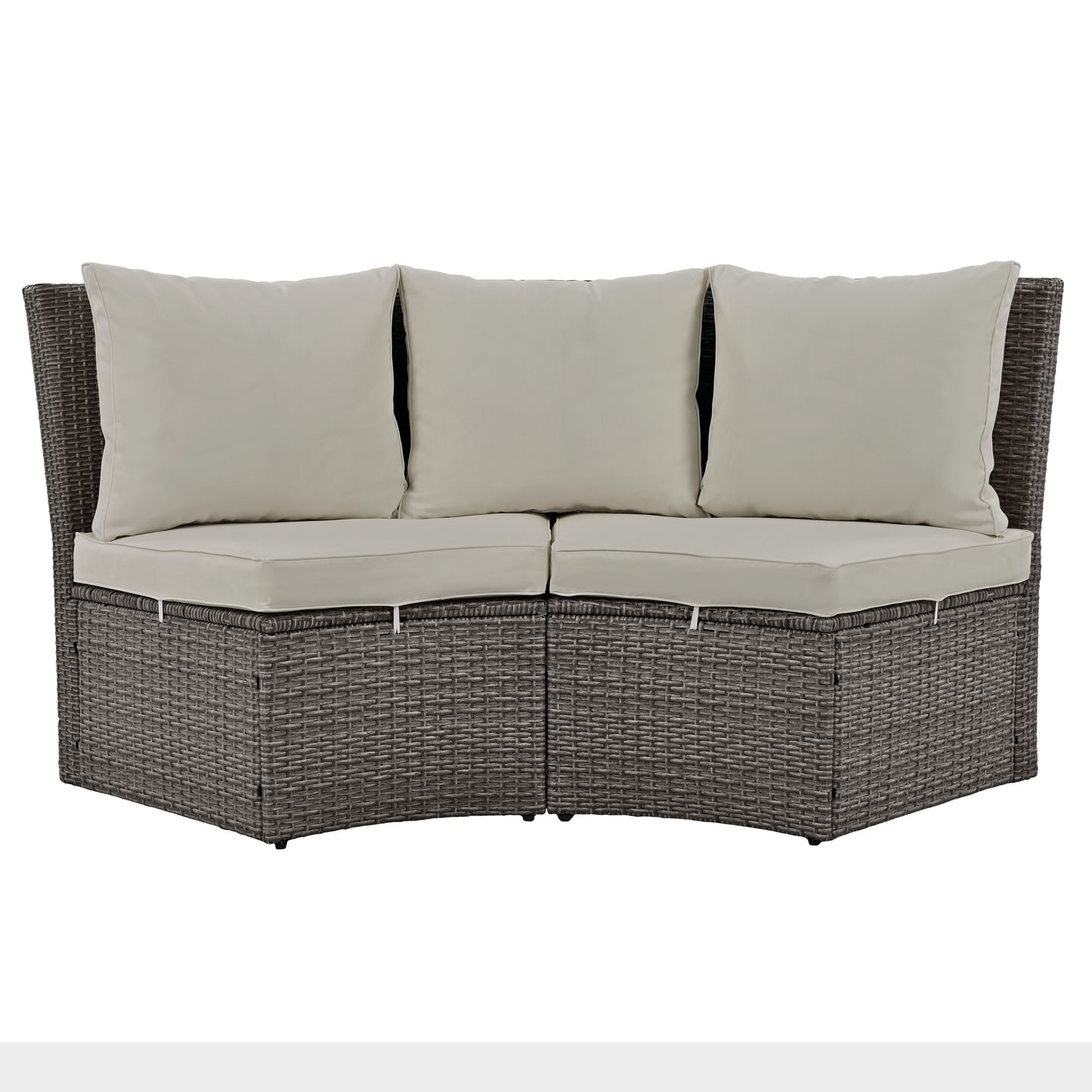 Melysen Patio 5-Piece Round Rattan Sectional Sofa Set All-Weather PE Wicker Sunbed Daybed with Round Liftable Table and Washable Cushions for Outdoor Backyard Poolside, Gray