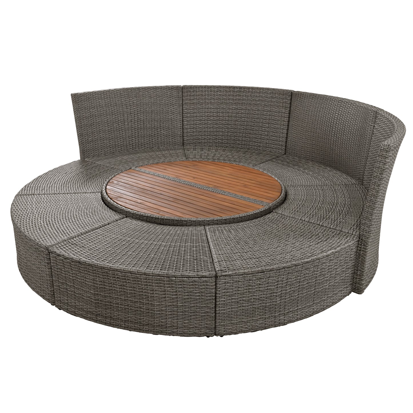 Melysen Patio 5-Piece Round Rattan Sectional Sofa Set All-Weather PE Wicker Sunbed Daybed with Round Liftable Table and Washable Cushions for Outdoor Backyard Poolside, Gray