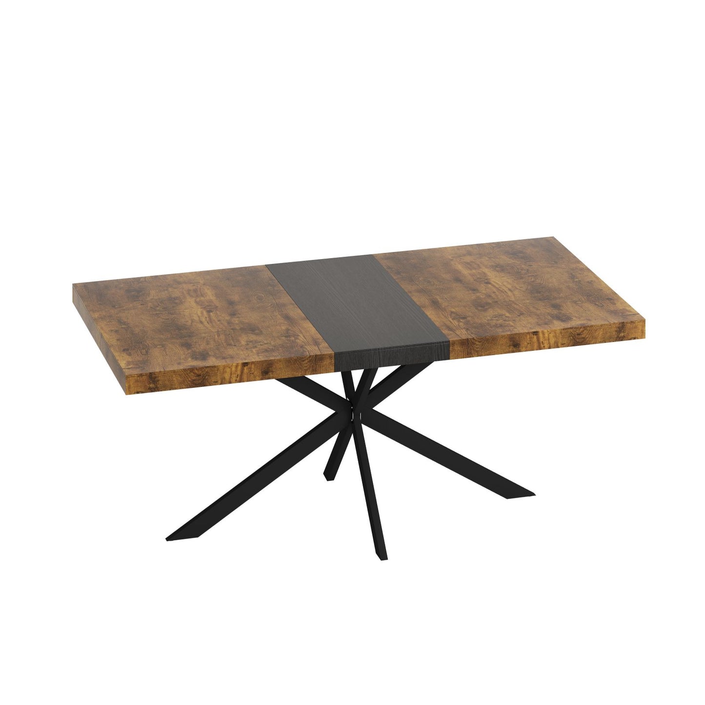 Melysen 55.11" -70.86"Retro Rectangular Stretch Dining Table, Antique Wood Top And Black Relief Plate, Black Fine Sand Cross Iron Foot Base Dining Table, With Storage Box.