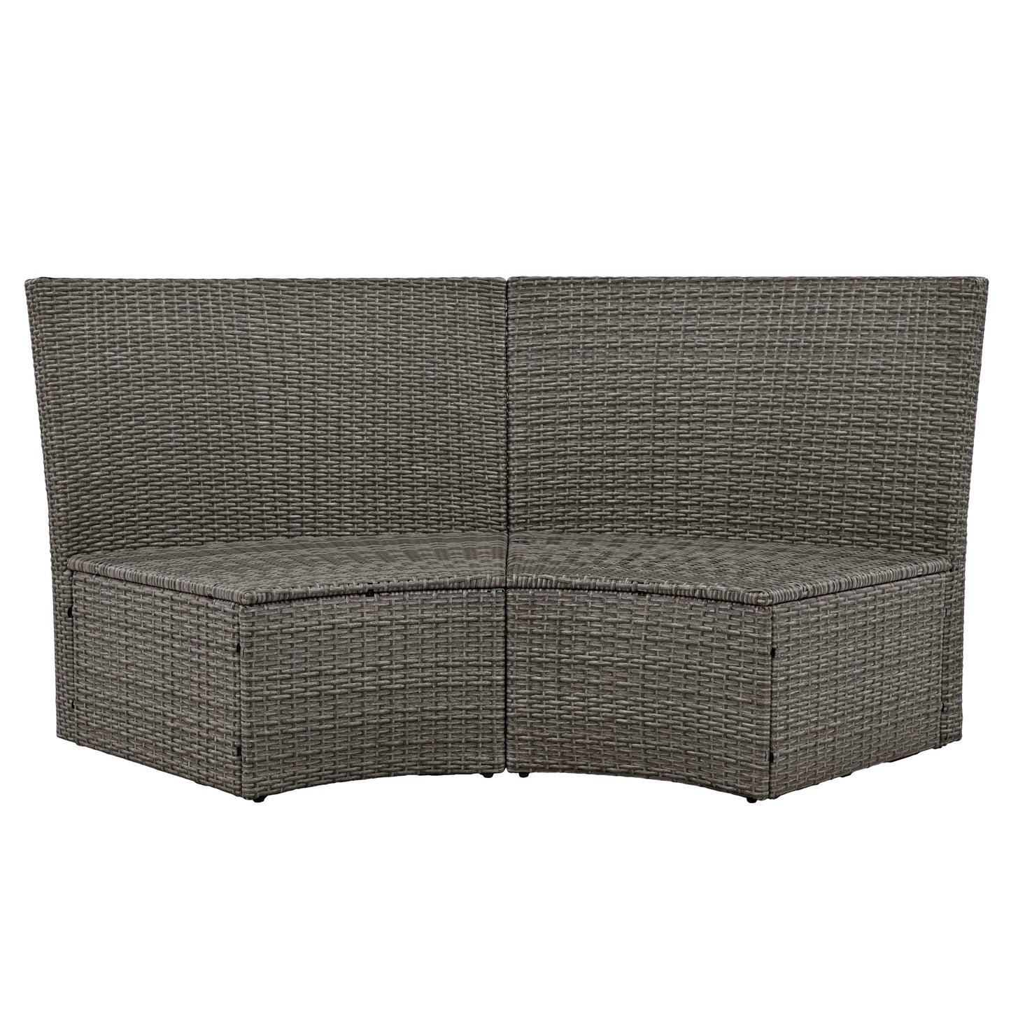 Melysen Patio 5-Piece Round Rattan Sectional Sofa Set All-Weather PE Wicker Sunbed Daybed with Round Liftable Table and Washable Cushions for Outdoor Backyard Poolside, Gray