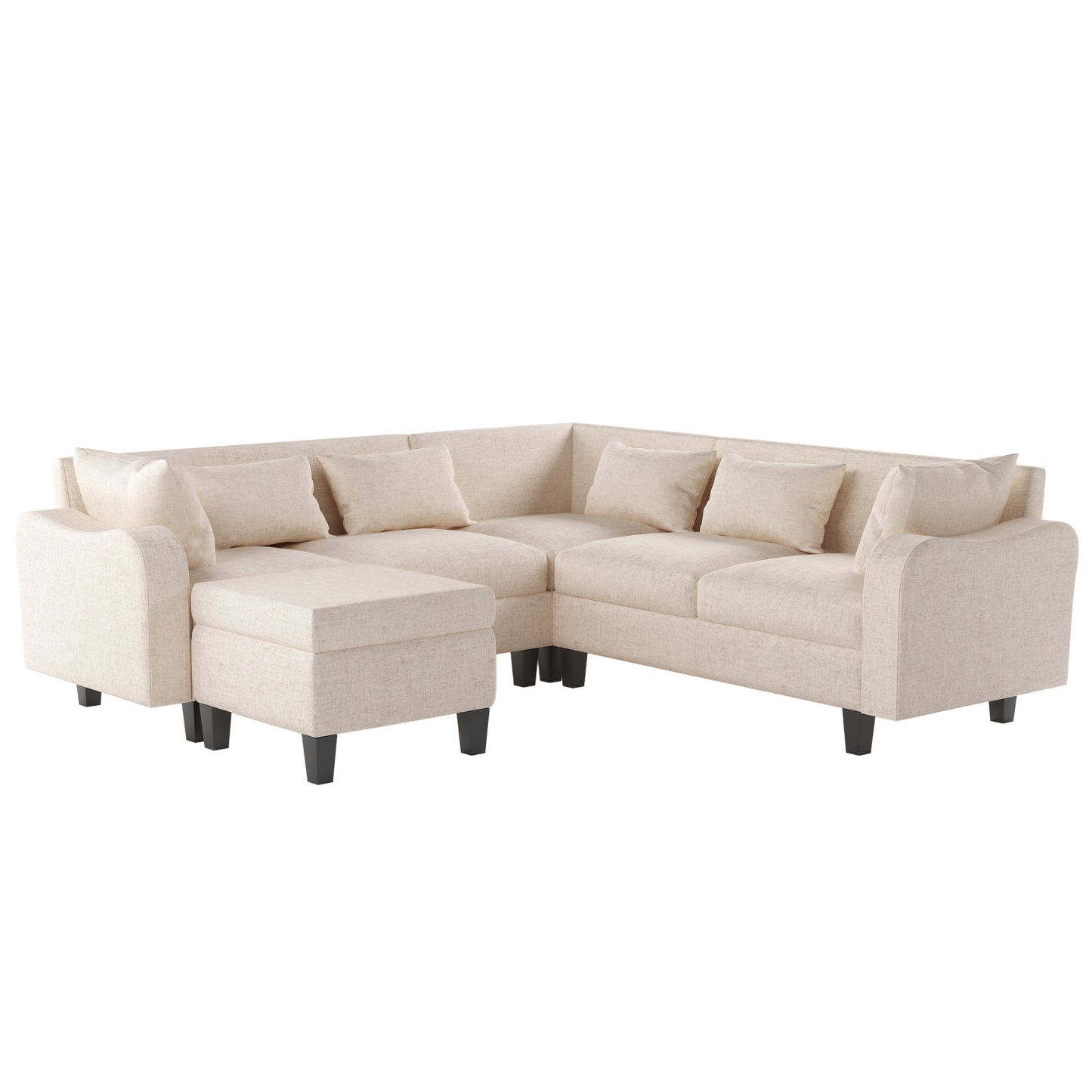 Melysen 87" Modern Sectional Sofa with coffee table ,6-Seat Couch Set with Storage Ottoman ,Beige