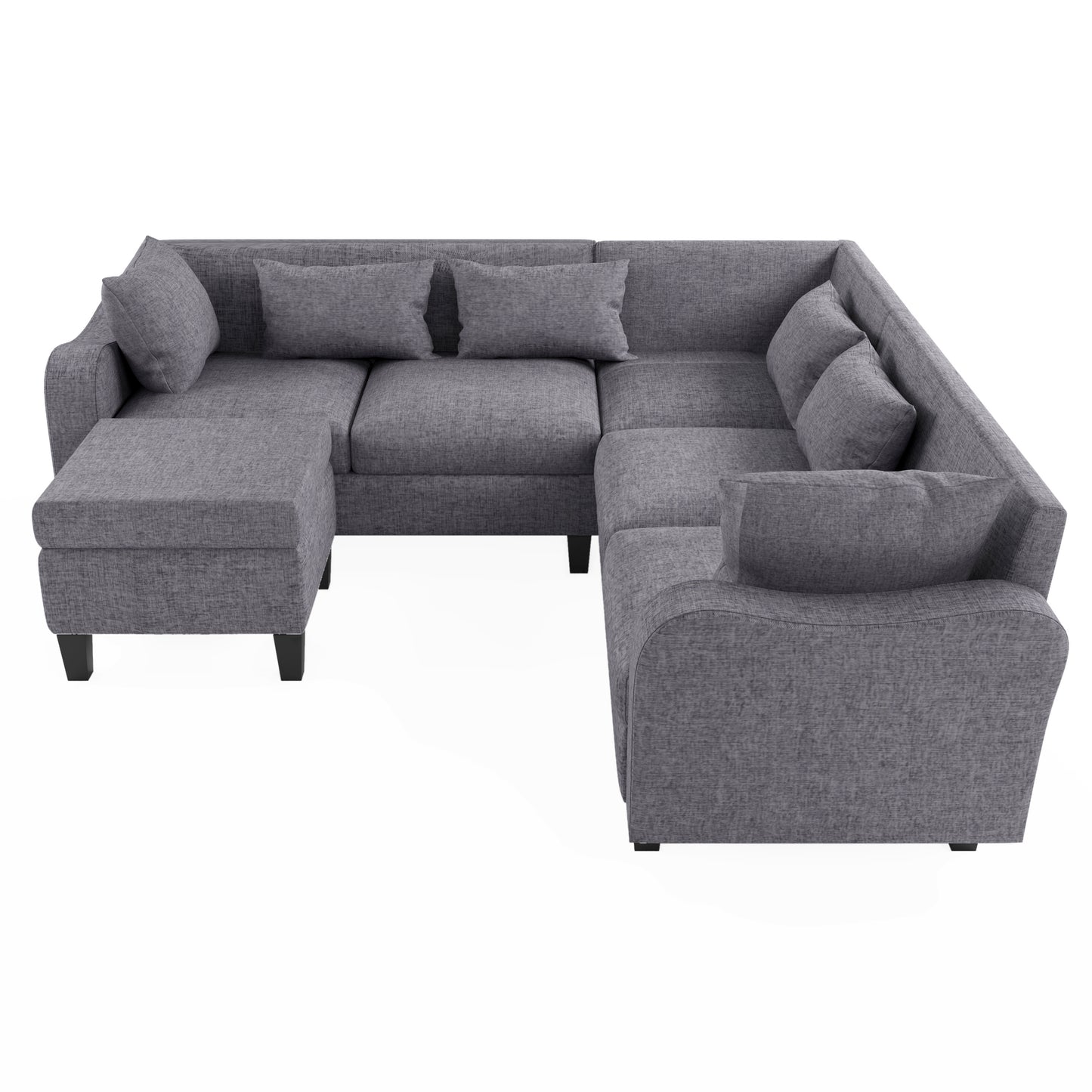 Melysen 87" Modern Sectional Sofa with coffee table ,6-Seat Couch Set with Storage Ottoman ,Gray