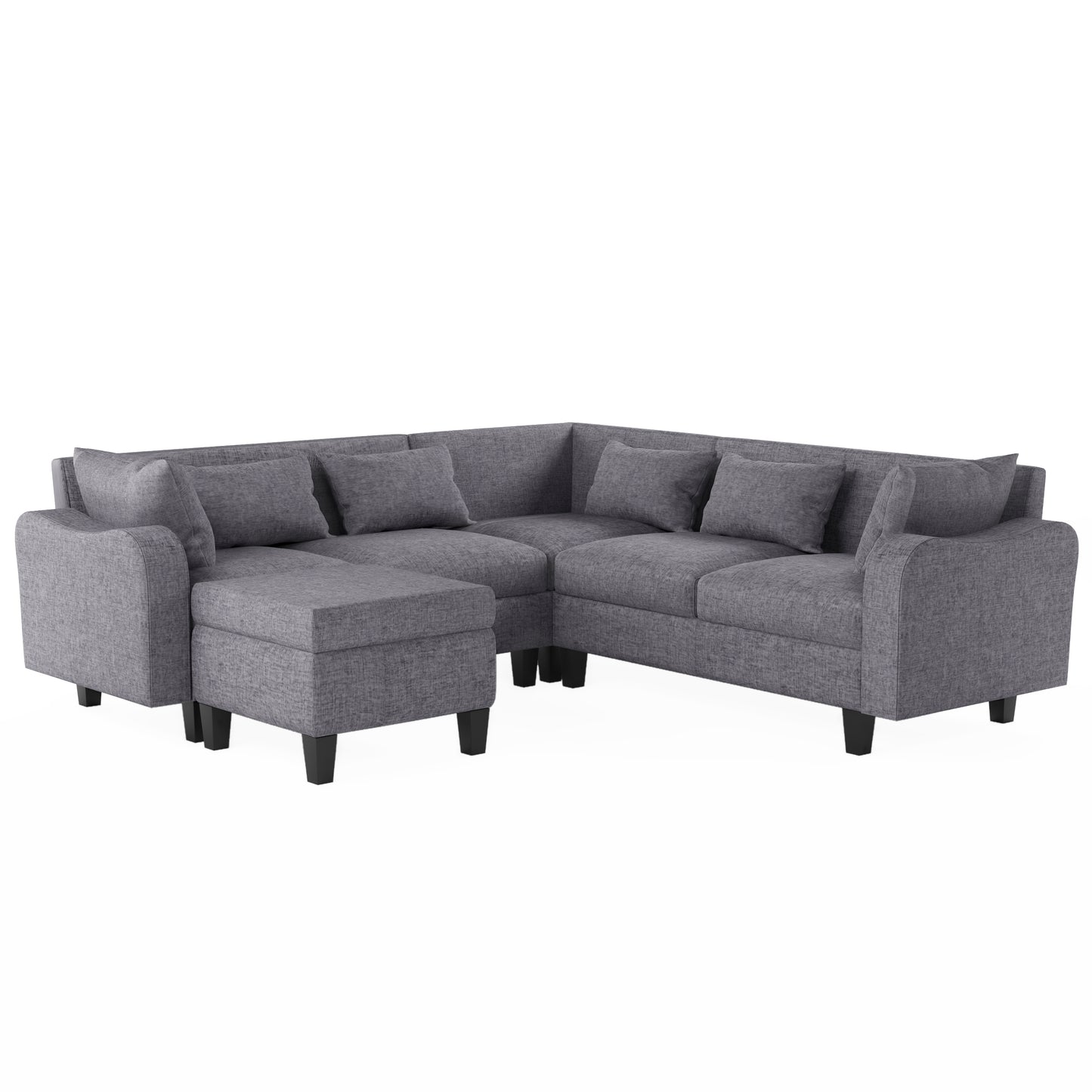 Melysen 87" Modern Sectional Sofa with coffee table ,6-Seat Couch Set with Storage Ottoman ,Gray