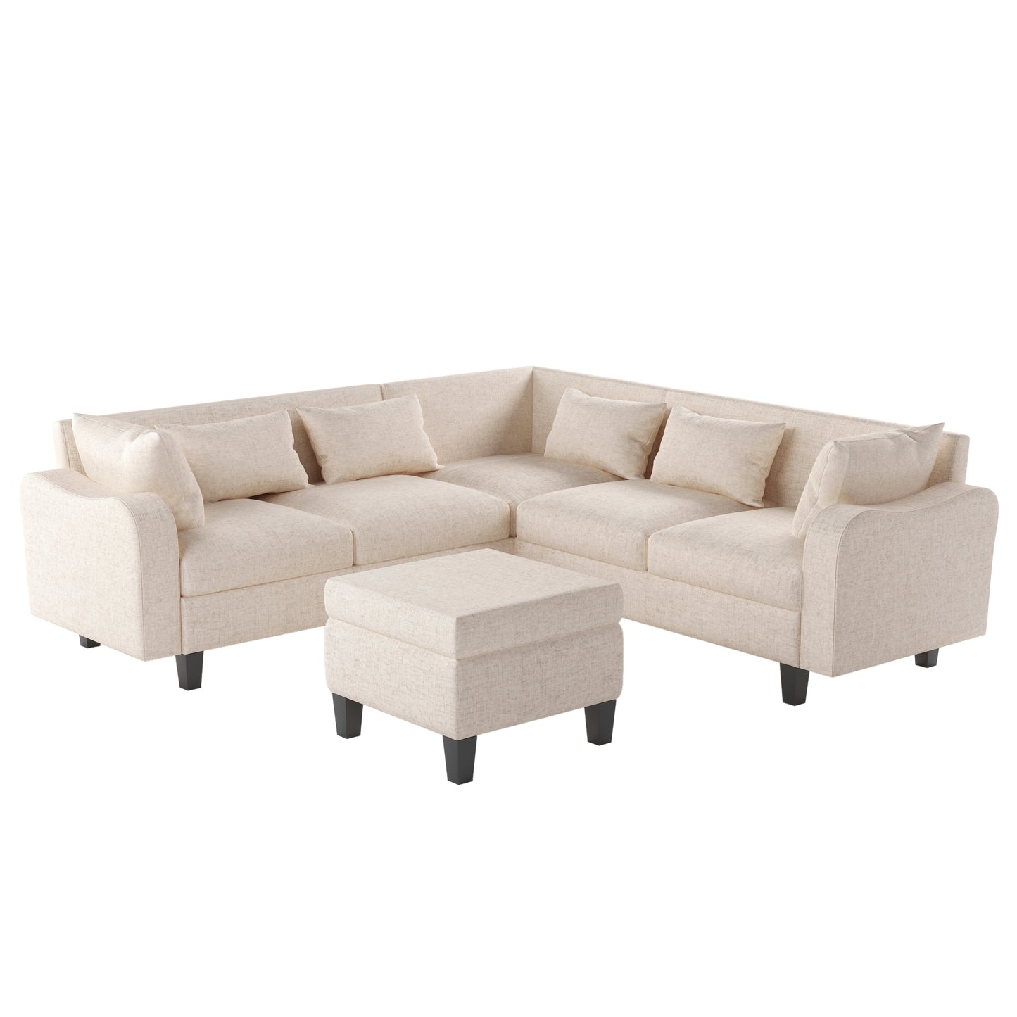 Melysen 87" Modern Sectional Sofa with coffee table ,6-Seat Couch Set with Storage Ottoman ,Beige